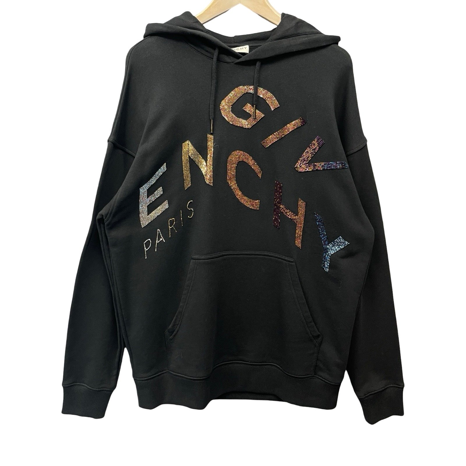 GIVENCHY 2021AW Beaded Logo Embroidery Pullover Hoodie BMJ09Z30AF