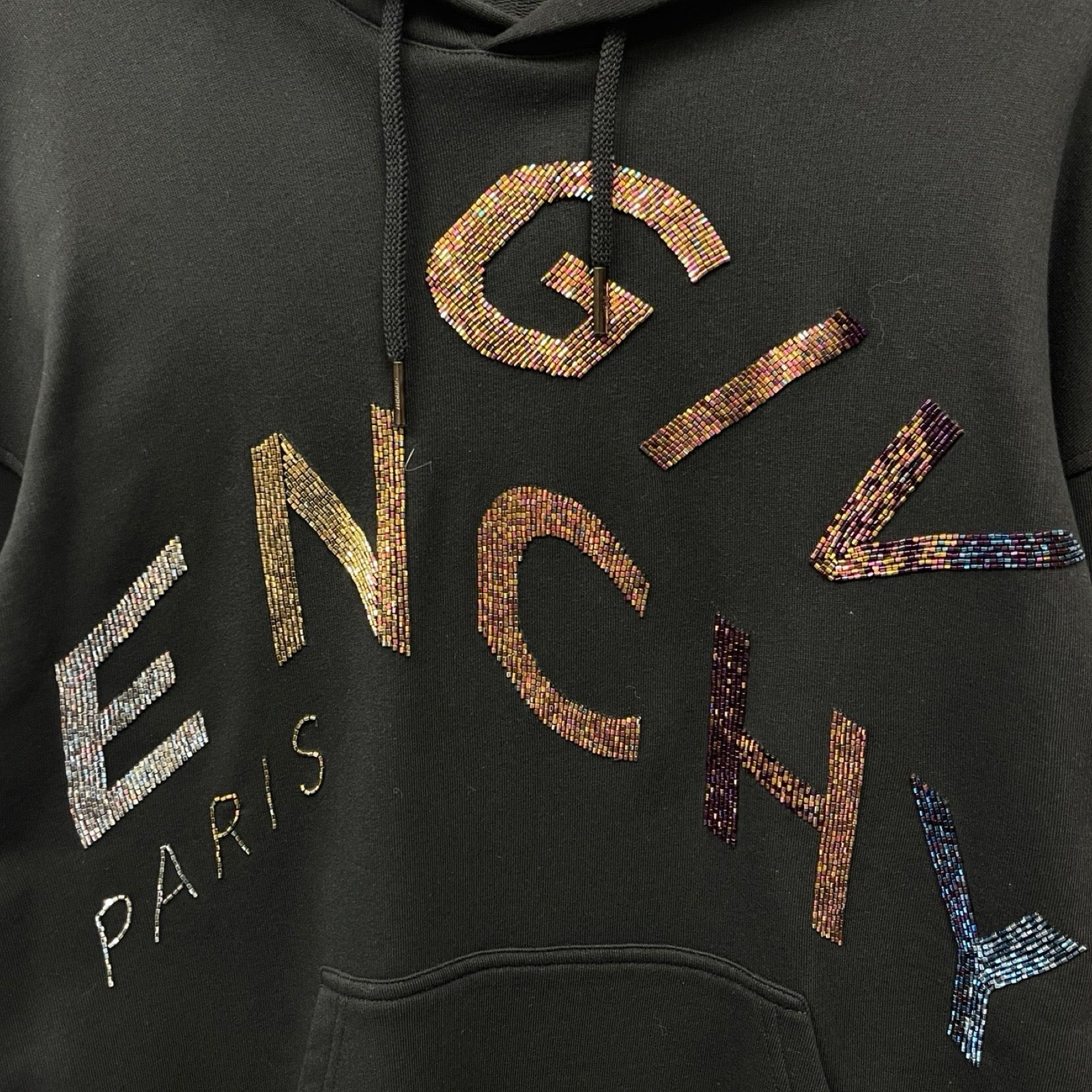 GIVENCHY 2021AW Beaded Logo Embroidery Pullover Hoodie BMJ09Z30AF Size S