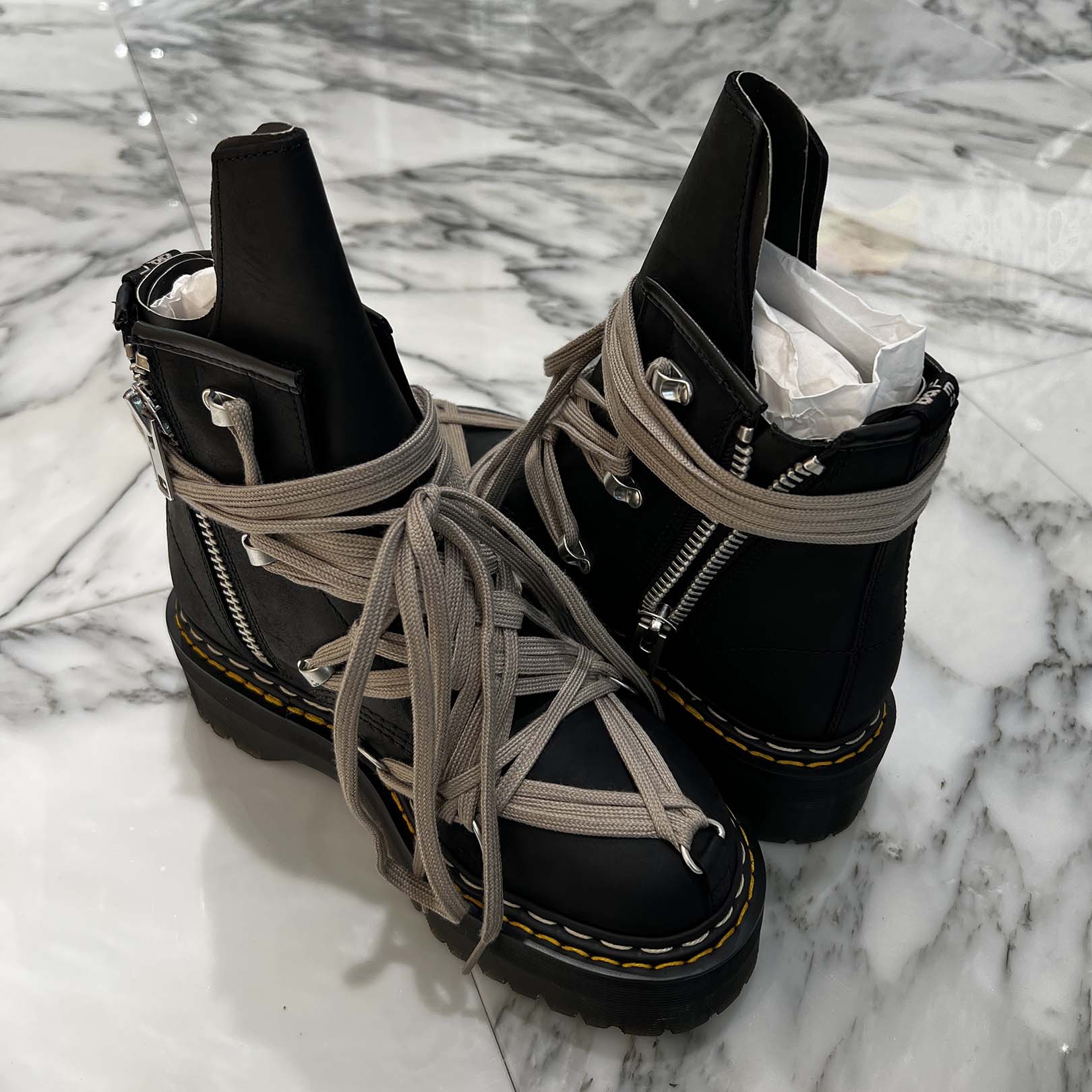 Rick Owens × Dr.Martens 1460 QUAD SOLE MEGALACE Boot DW02E68128001 Size UK6(25.0cm) リックオウエンス×ドクターマーチン 1460 クアッドソール メガレースブーツ サイズUK6(25.0cm)