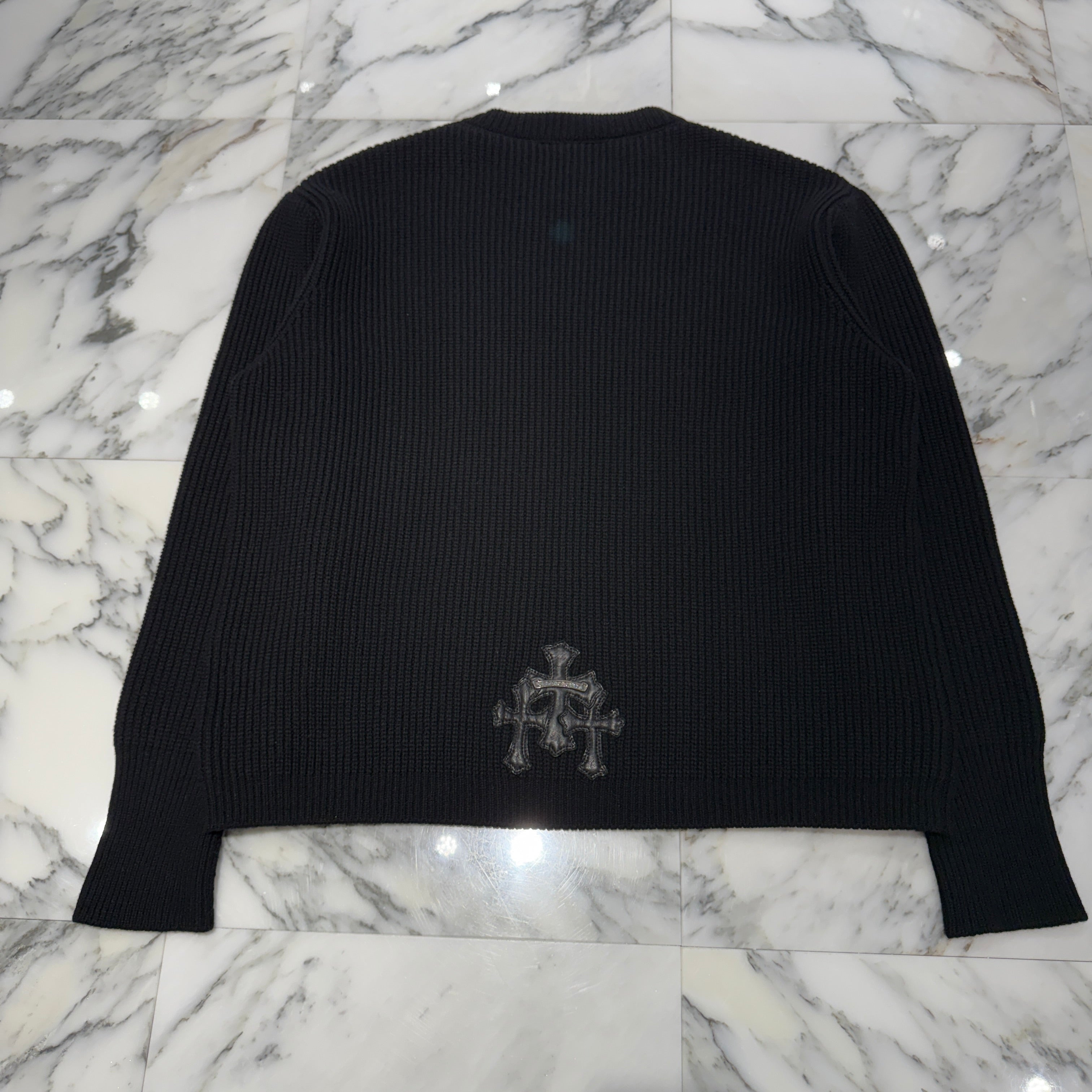 CHROME HEARTS Y NOT Triple Cross Leather Patch Cashmere Knit