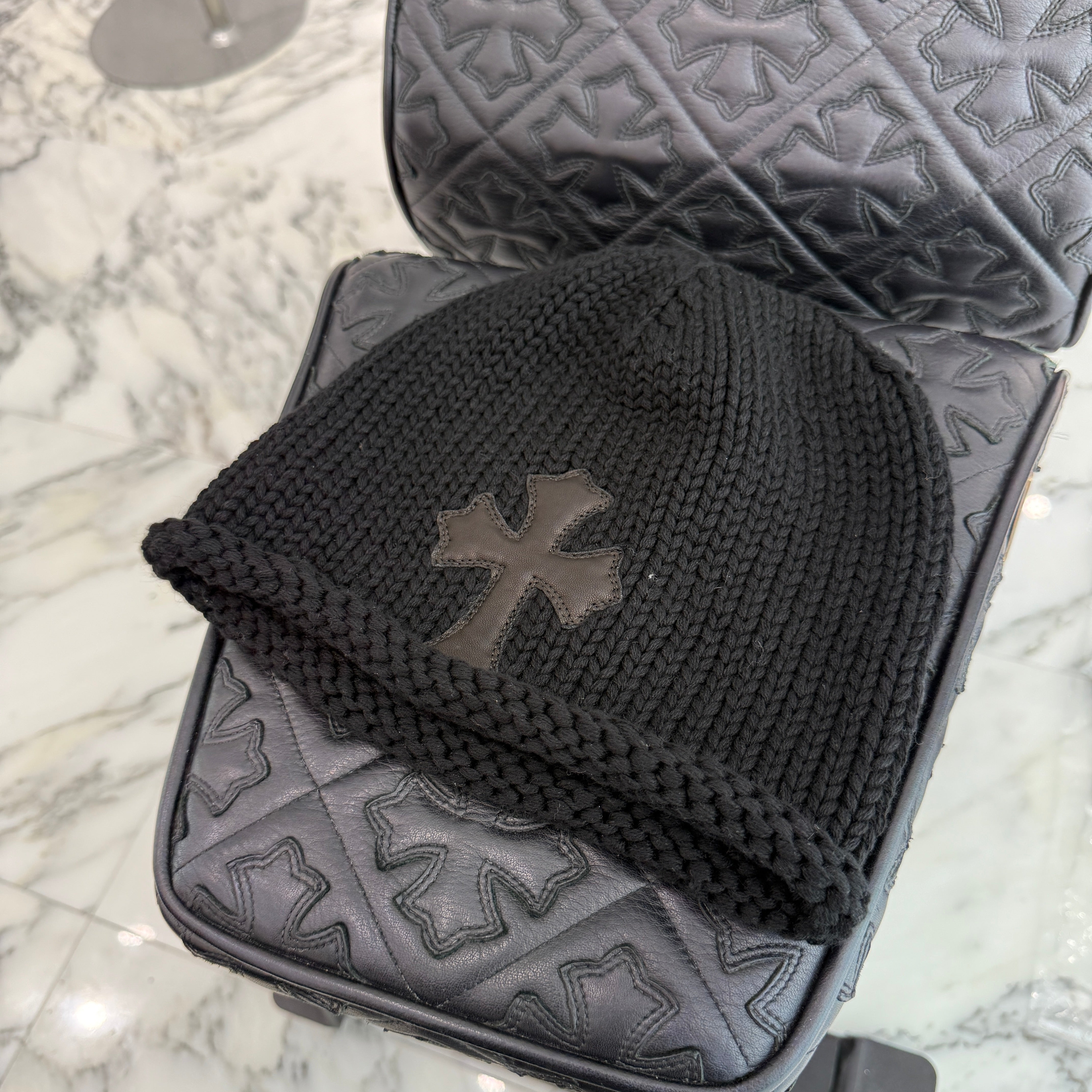CHROME HEARTS Cashmere Leather 1 Cross Patch Beanie Size ONE SIZE（22cm） クロムハーツ カシミヤ レザー 1クロスパッチ ビーニー サイズONE SIZE（22cm）
