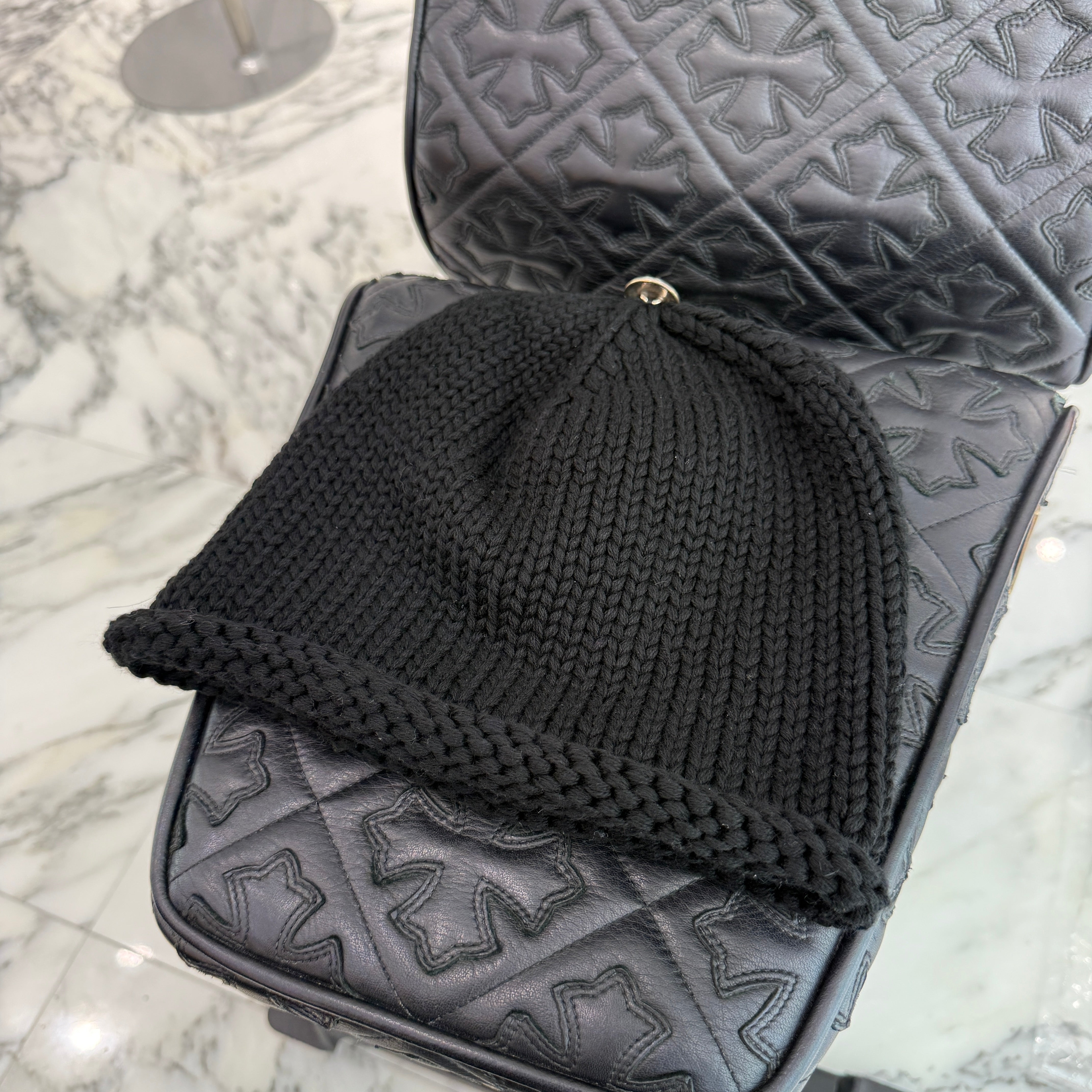 CHROME HEARTS Cashmere Leather 1 Cross Patch Beanie Size ONE SIZE（22cm） クロムハーツ カシミヤ レザー 1クロスパッチ ビーニー サイズONE SIZE（22cm）