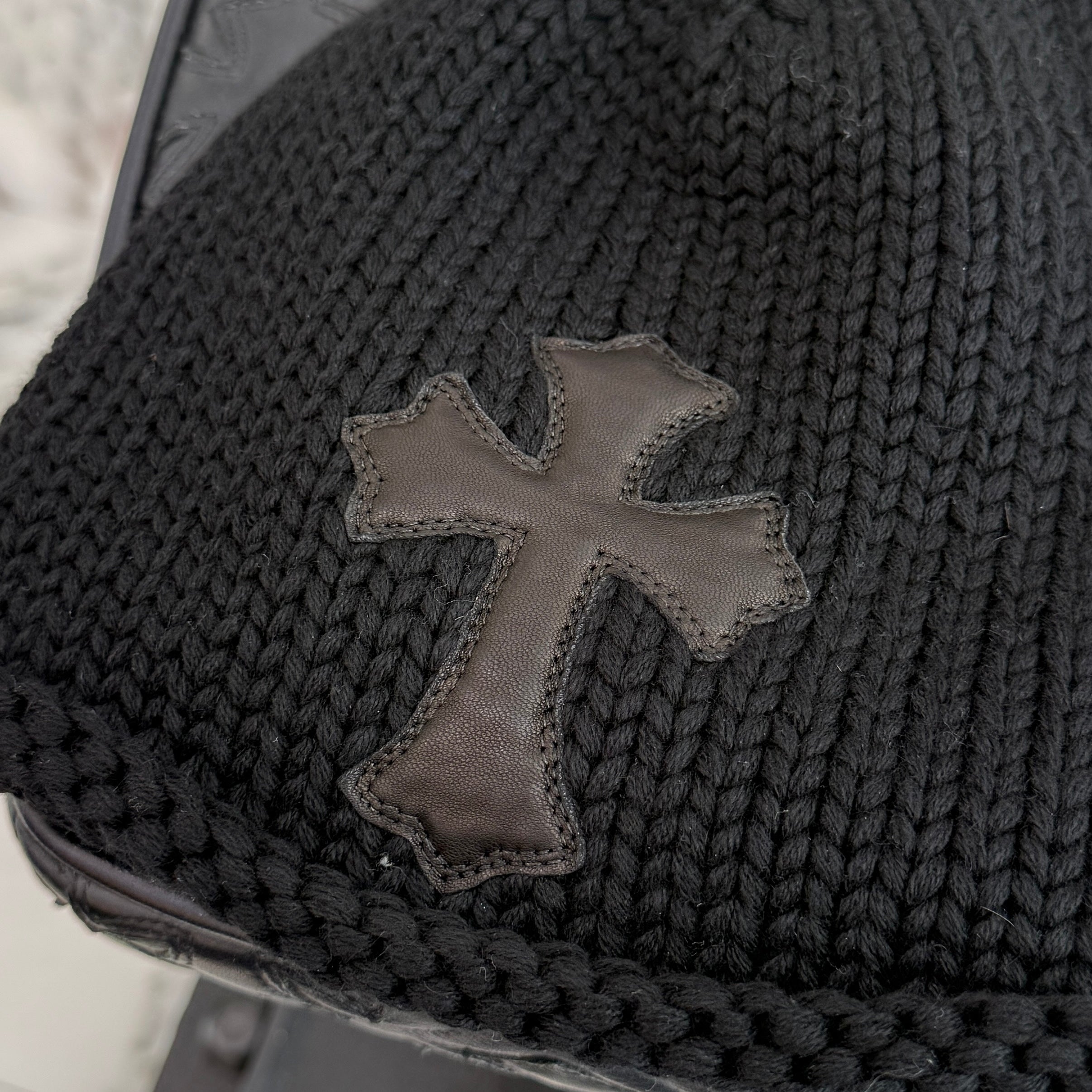 CHROME HEARTS Cashmere Leather 1 Cross Patch Beanie Size ONE SIZE（22cm） クロムハーツ カシミヤ レザー 1クロスパッチ ビーニー サイズONE SIZE（22cm）