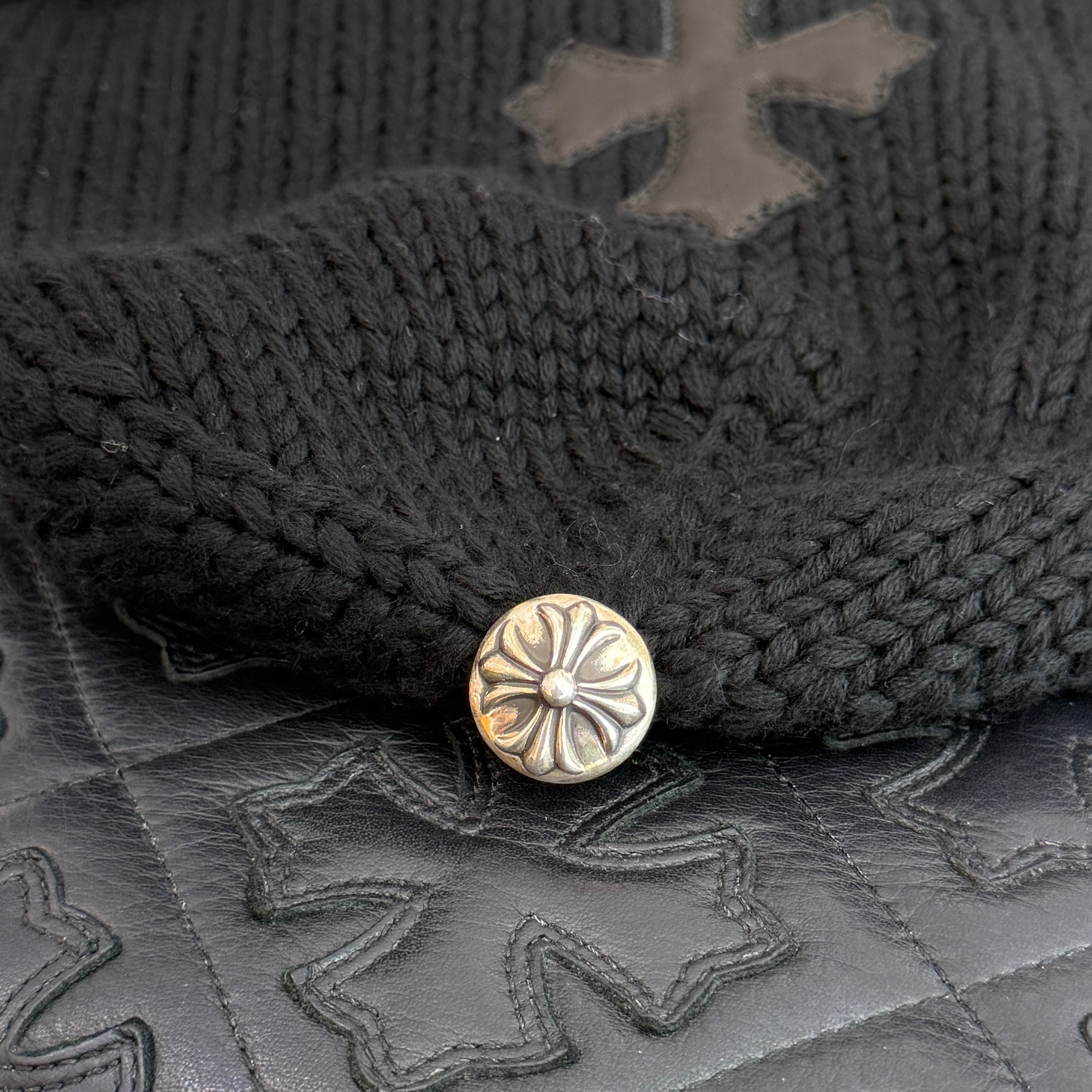 CHROME HEARTS Cashmere Leather 1 Cross Patch Beanie Size ONE SIZE（22cm） クロムハーツ カシミヤ レザー 1クロスパッチ ビーニー サイズONE SIZE（22cm）