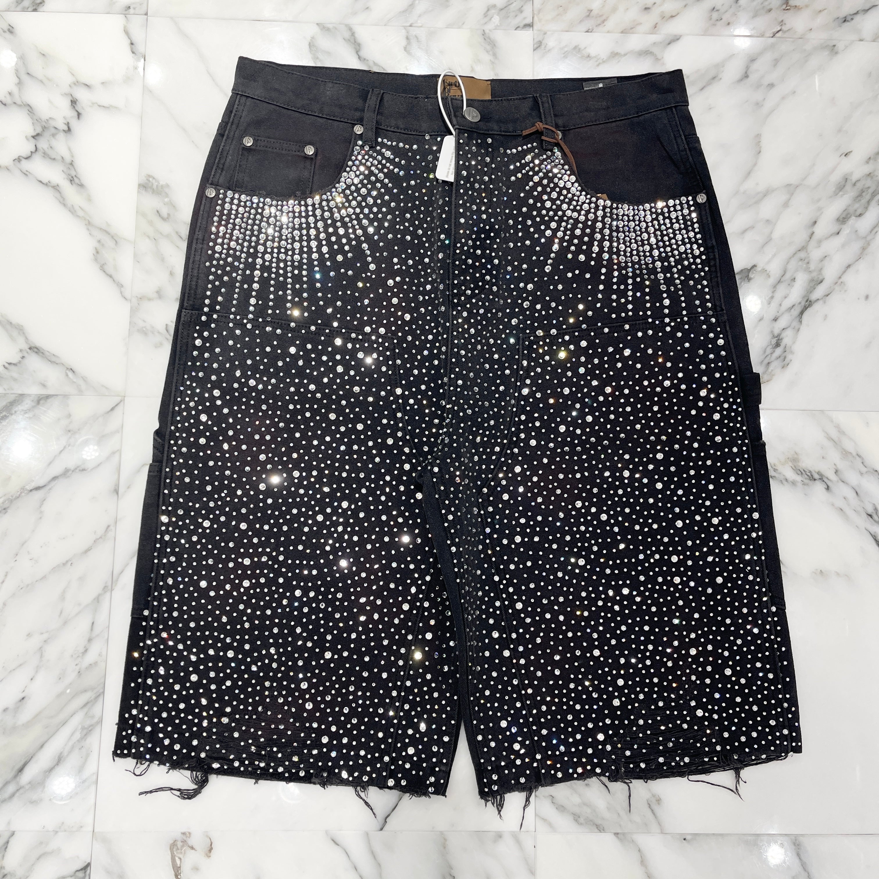 BIRTH OF ROYAL CHILD 2024AW REDIAL 20K DIAMND JORTS / WASHED BLK BC24SSSP02 Size XL バースオブロイヤルチャイルド レディアル ダイヤモンド風装飾 ショーツ / ウォッシュドブラック サイズXL