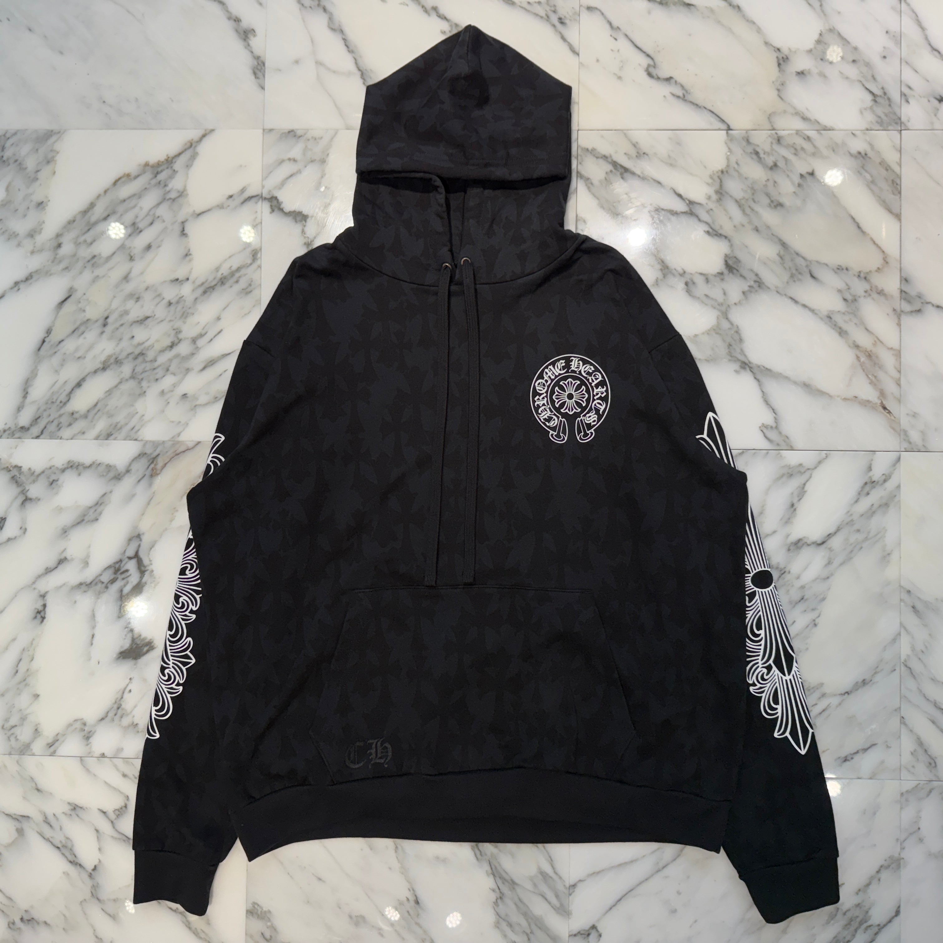 CHROME HEARTS 2024SS Graveyard Cemetery Cross Pullover Hoodie Size L クロムハーツ グレイブヤード セメタリークロス プルオーバー フーディ 総柄 サイズL