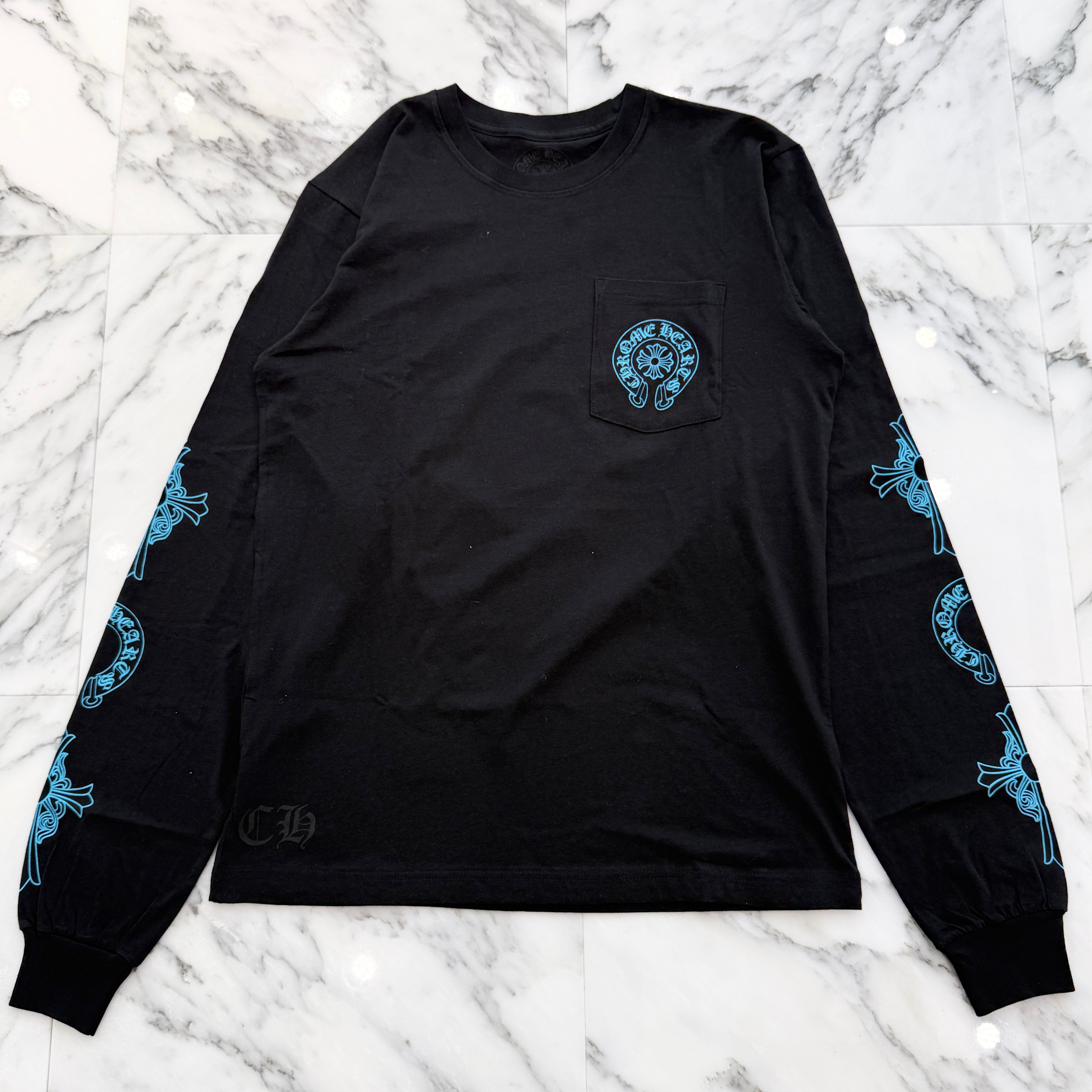 CHROME HEARTS 3 Blue Cross Horseshoe Long Sleeve Tee Size M クロムハーツ 3 ブルークロス ホースシュー ロングスリーブTシャツ サイズM