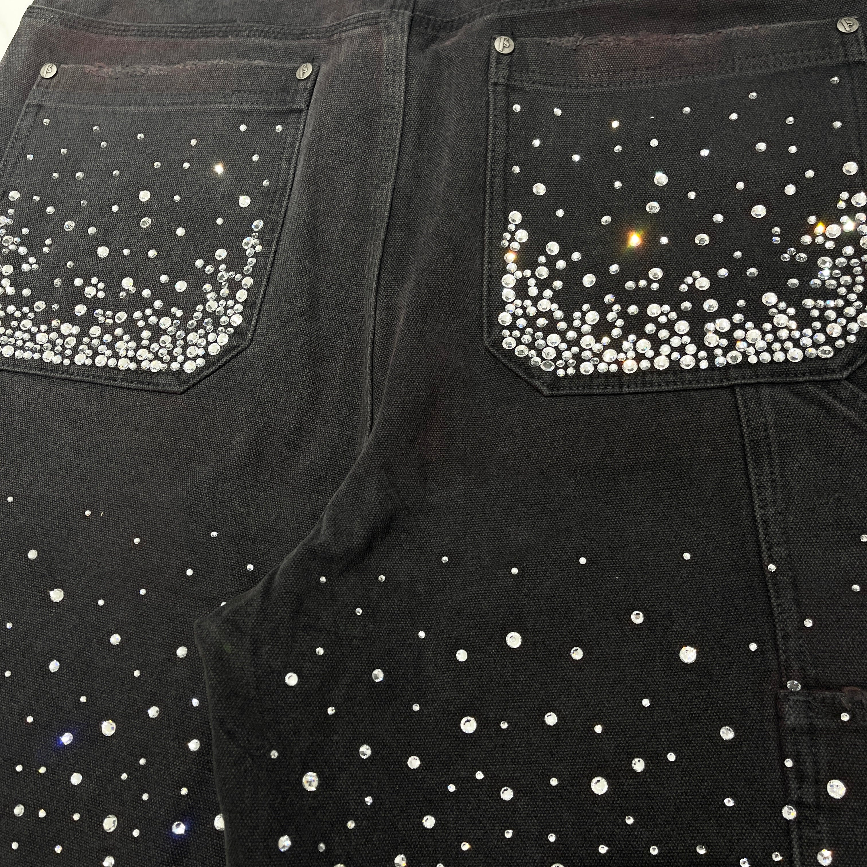 BIRTH OF ROYAL CHILD 2024AW REDIAL 20K DIAMND JORTS / WASHED BLK BC24SSSP02 Size XL バースオブロイヤルチャイルド レディアル ダイヤモンド風装飾 ショーツ / ウォッシュドブラック サイズXL