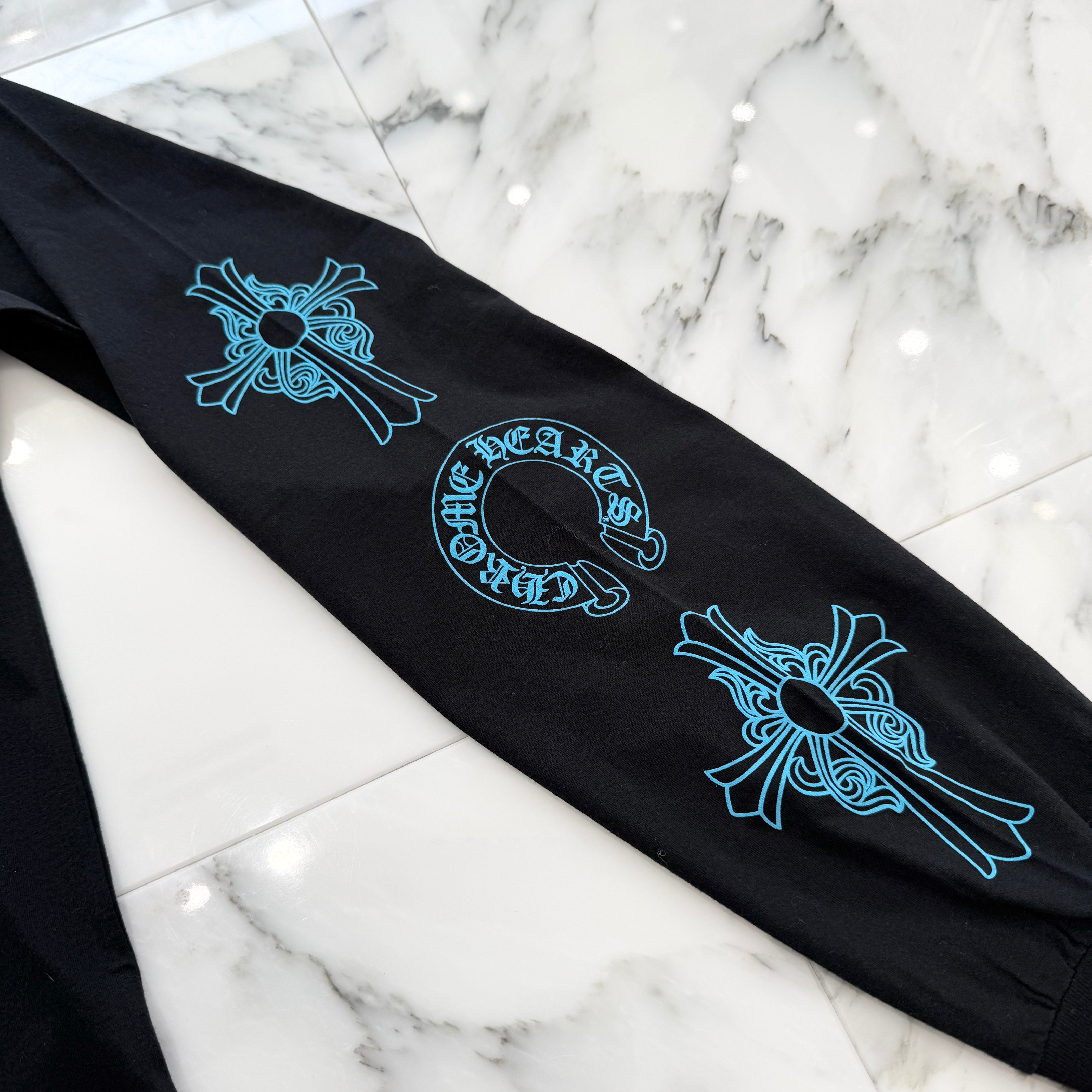 CHROME HEARTS 3 Blue Cross Horseshoe Long Sleeve Tee Size M クロム