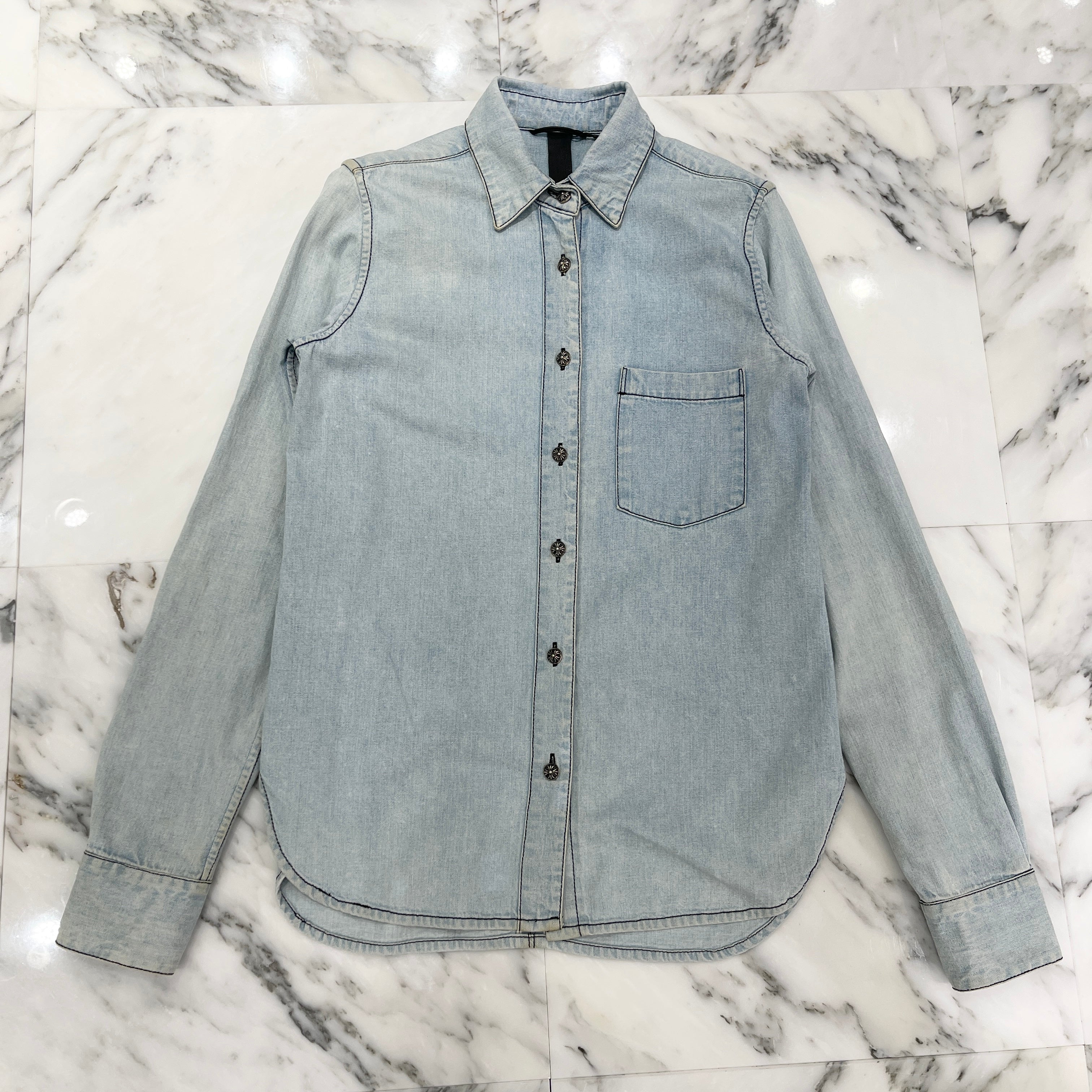 CHROME HEARTS YNOT Leather Cross Patch Denim Shirts Size M クロムハーツ ワイノット レザー クロスパッチ デニムシャツ サイズ M