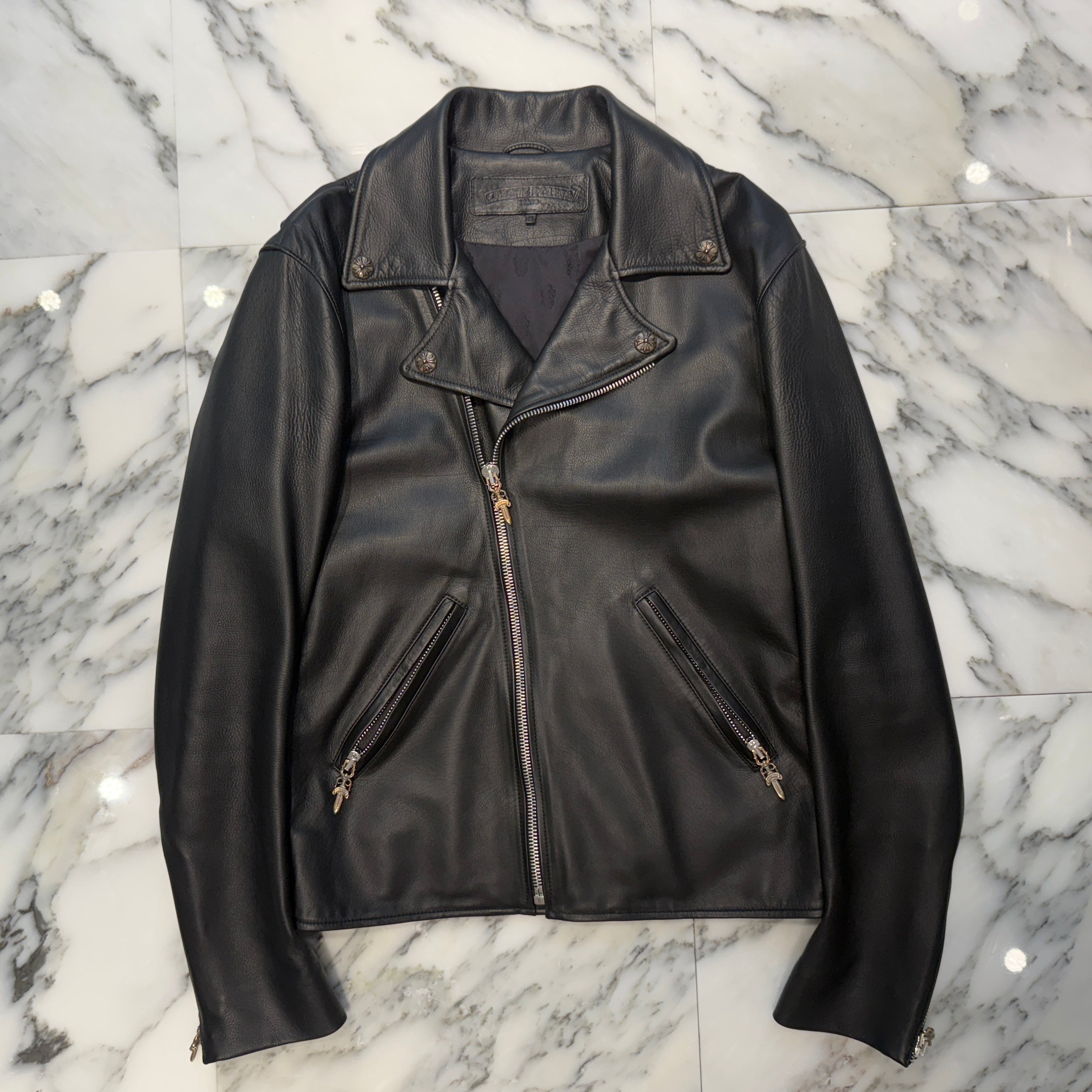 CHROME HEARTS Moto Dagger Zip Up Riders Leather Jacket Size S クロムハーツ モト ダガージップアップ ライダース レザー ジャケット サイズS