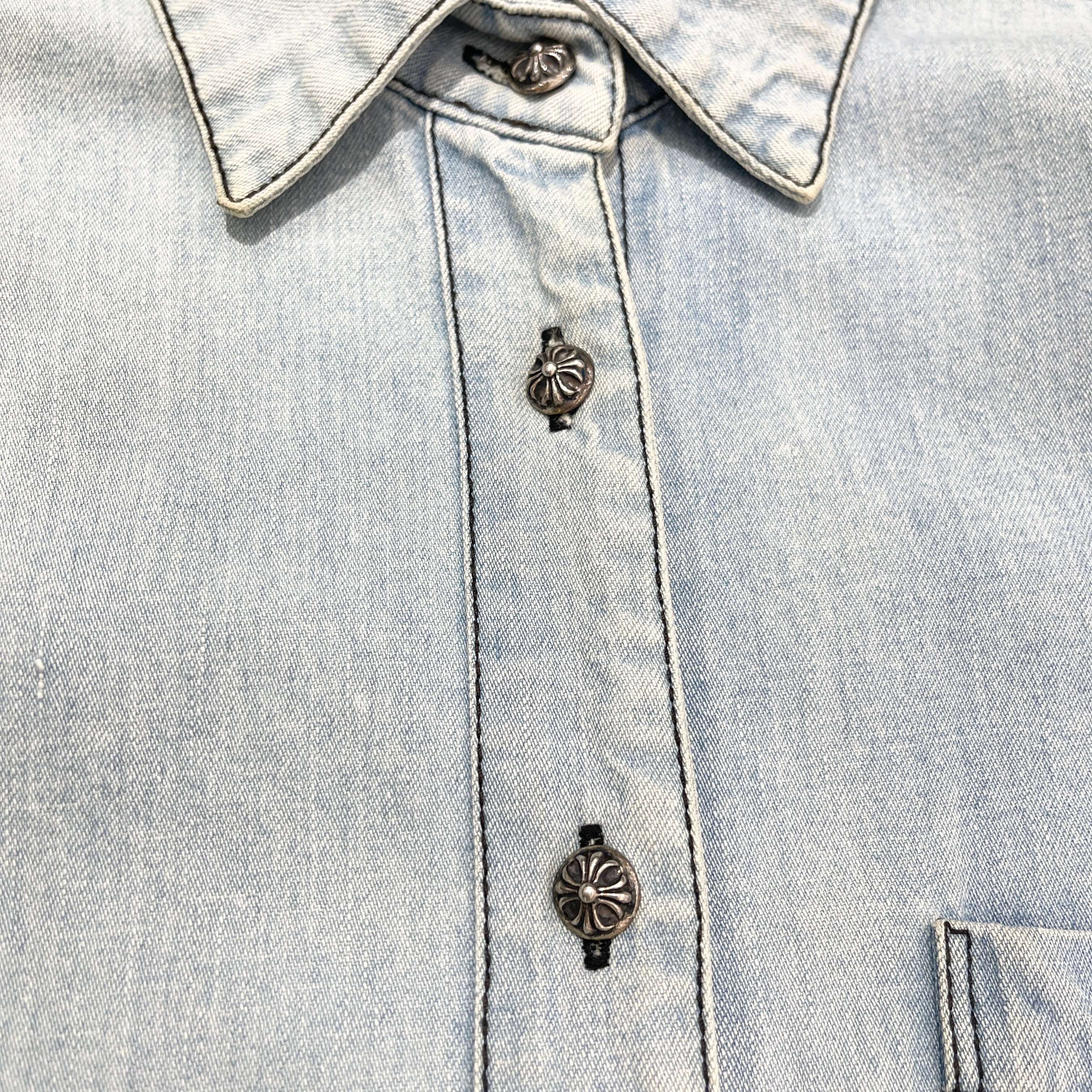 CHROME HEARTS YNOT Leather Cross Patch Denim Shirts Size M クロムハーツ ワイノット レザー クロスパッチ デニムシャツ サイズ M