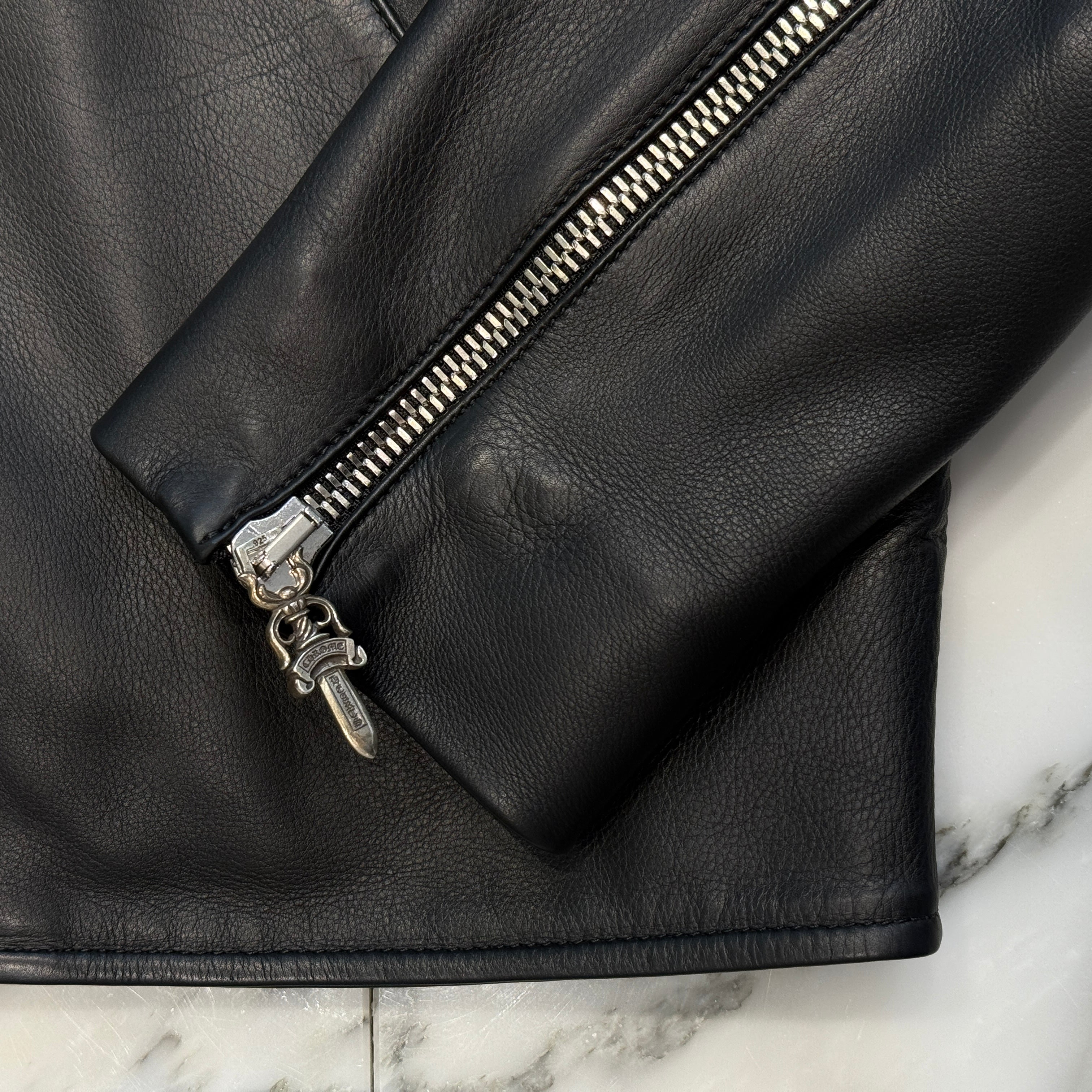 CHROME HEARTS Moto Dagger Zip Up Riders Leather Jacket Size S