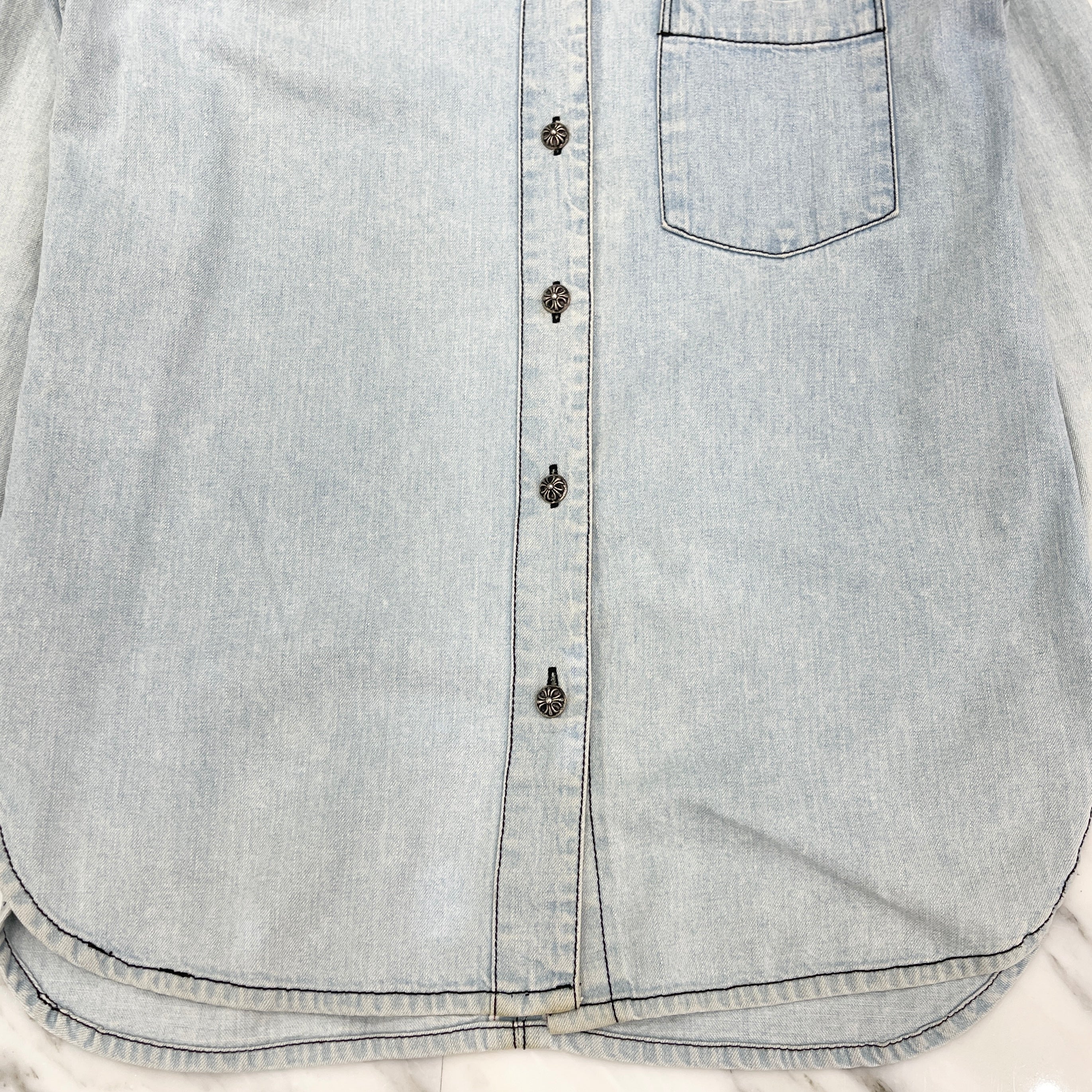 CHROME HEARTS YNOT Leather Cross Patch Denim Shirts Size M クロムハーツ ワイノット レザー クロスパッチ デニムシャツ サイズ M