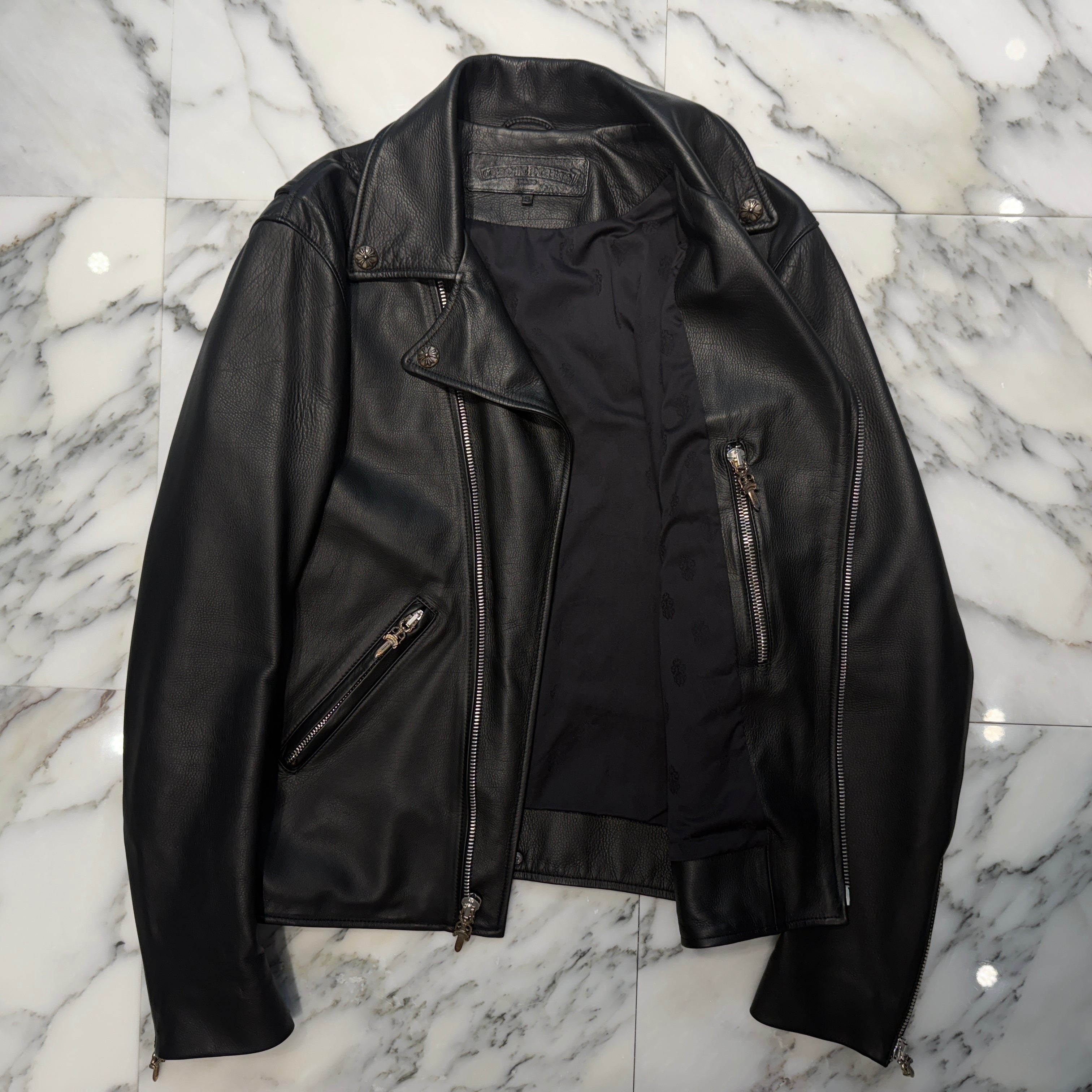 CHROME HEARTS Moto Dagger Zip Up Riders Leather Jacket Size S