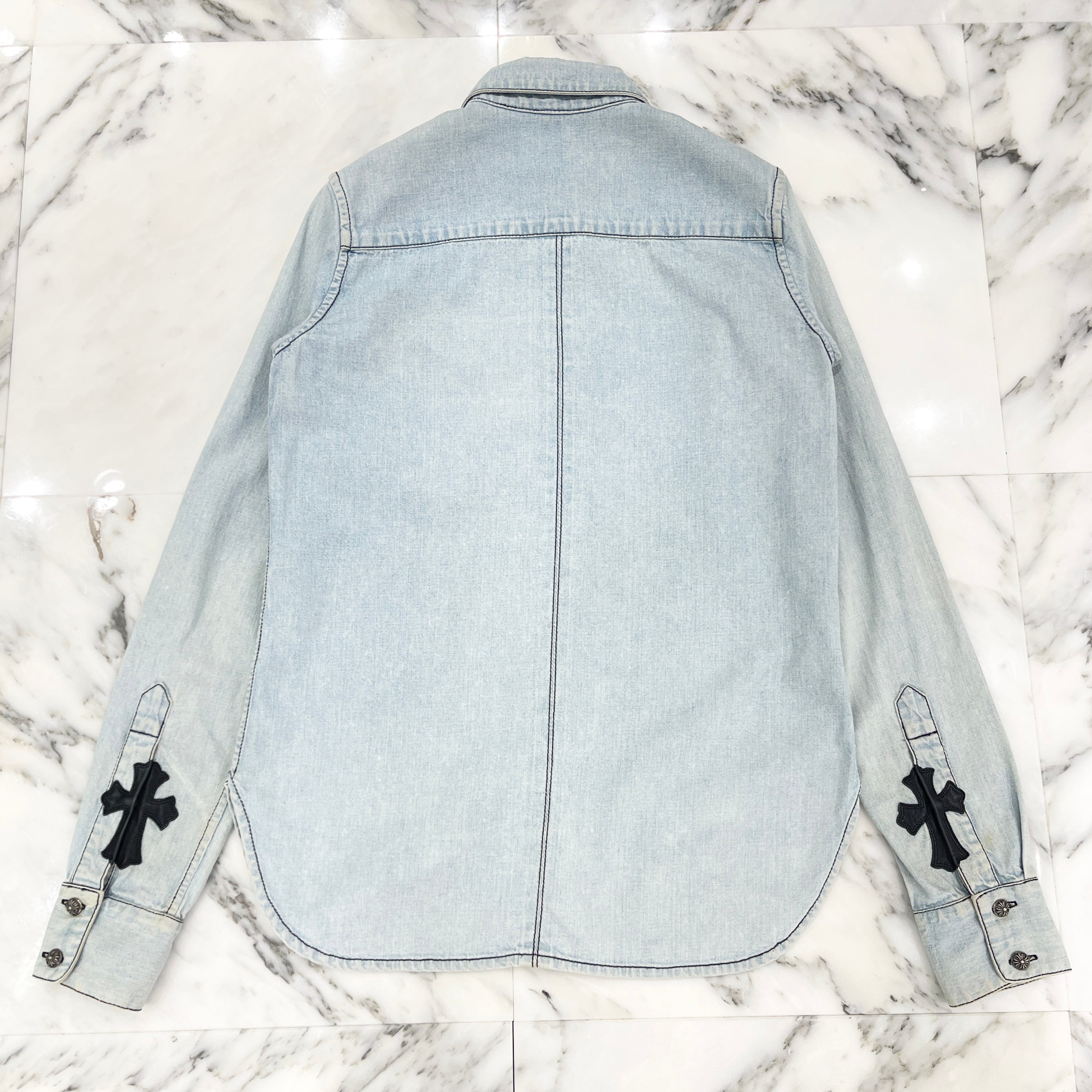 CHROME HEARTS YNOT Leather Cross Patch Denim Shirts Size M クロムハーツ ワイノット レザー クロスパッチ デニムシャツ サイズ M