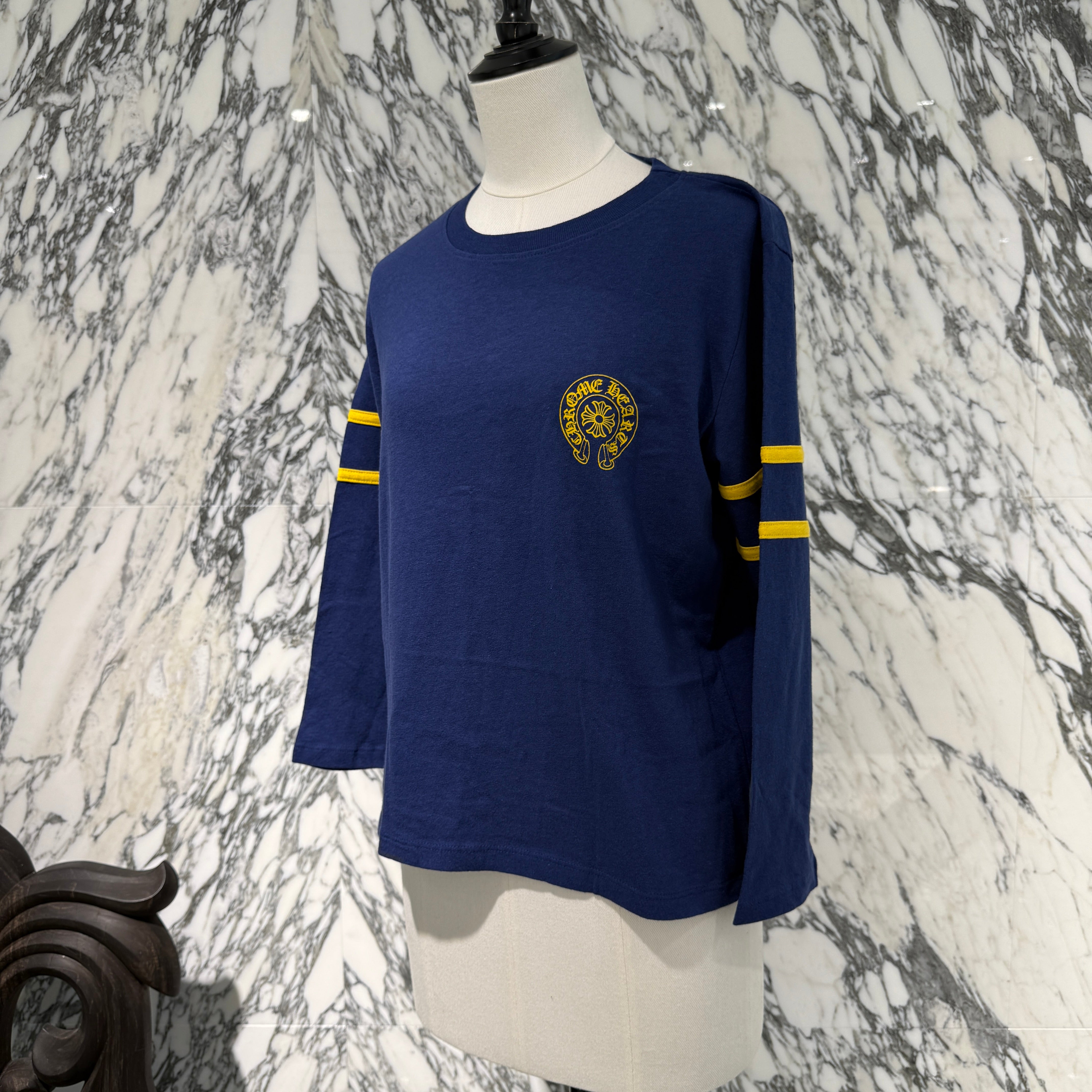 †Chrome Hearts†33 ホースシューロゴ ブルー ロンT クロムハーツ ブルー＆ホワイト LS Tシャツ |勝利路市場