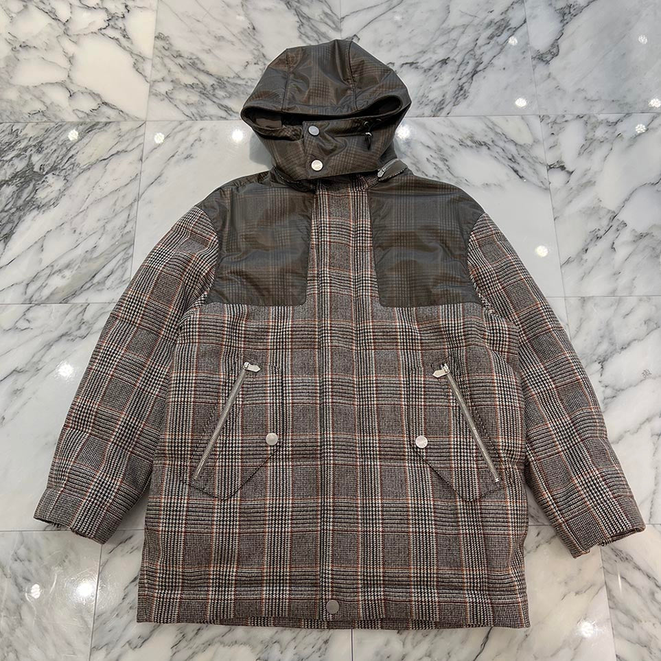 HERMES 2025SS Virgin Wool Glen Check Down Jacket Size 44 エルメス