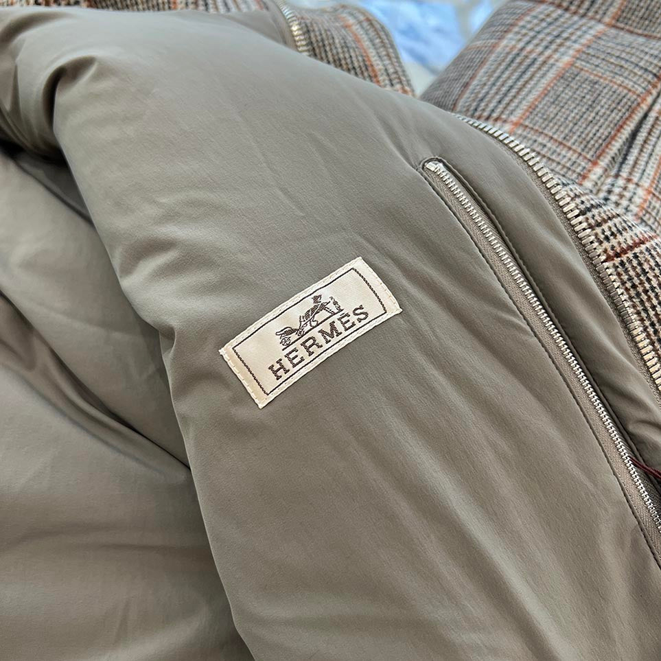 HERMES 2025SS Virgin Wool Glen Check Down Jacket Size 44 エルメス バージンウール グレンチェック ダウンジャケット サイズ44