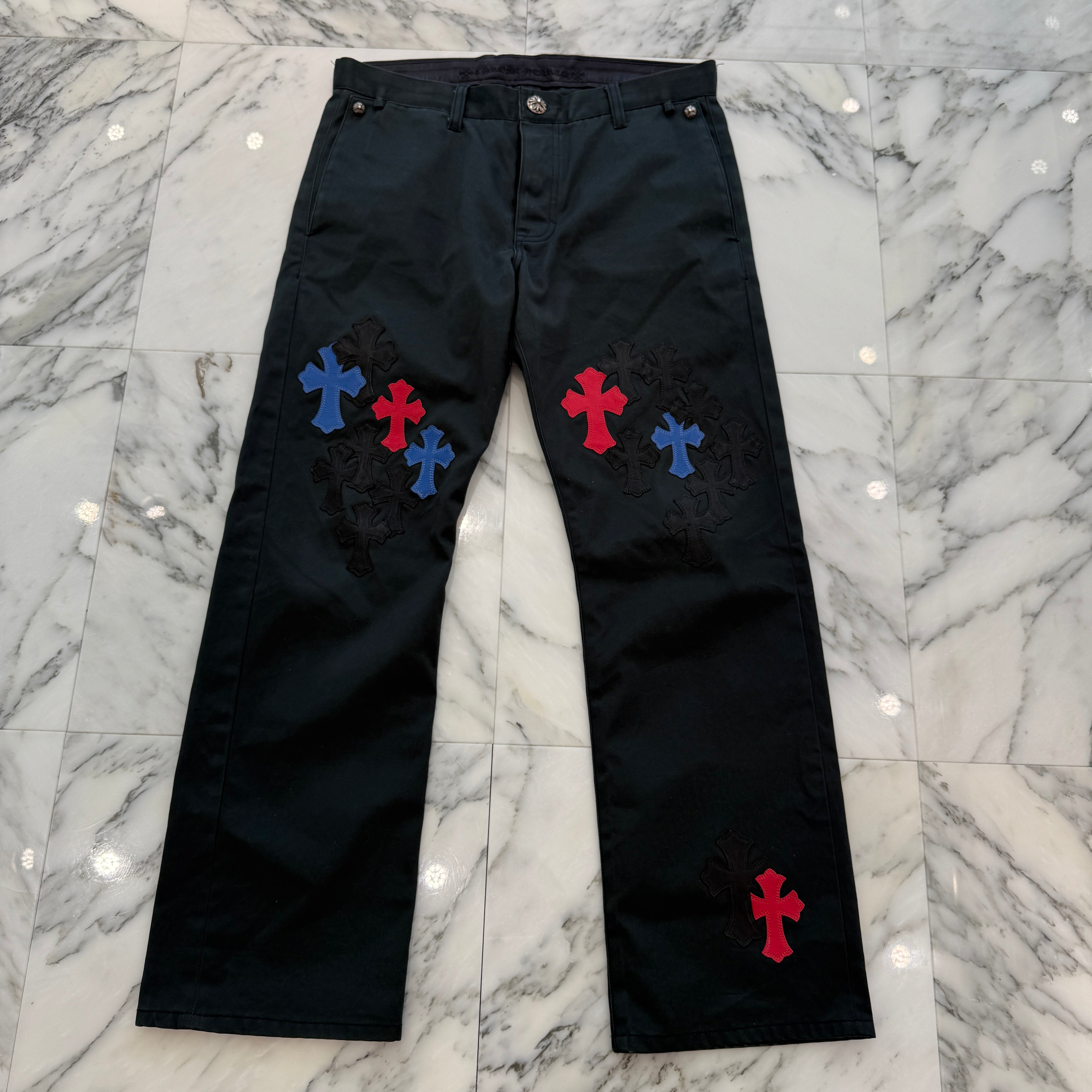CHROME HEARTS Cemetery Leather Cross Patch Chino Pants Size 34 クロムハーツ セメタリー レザークロスパッチ チノパンツ サイズ34