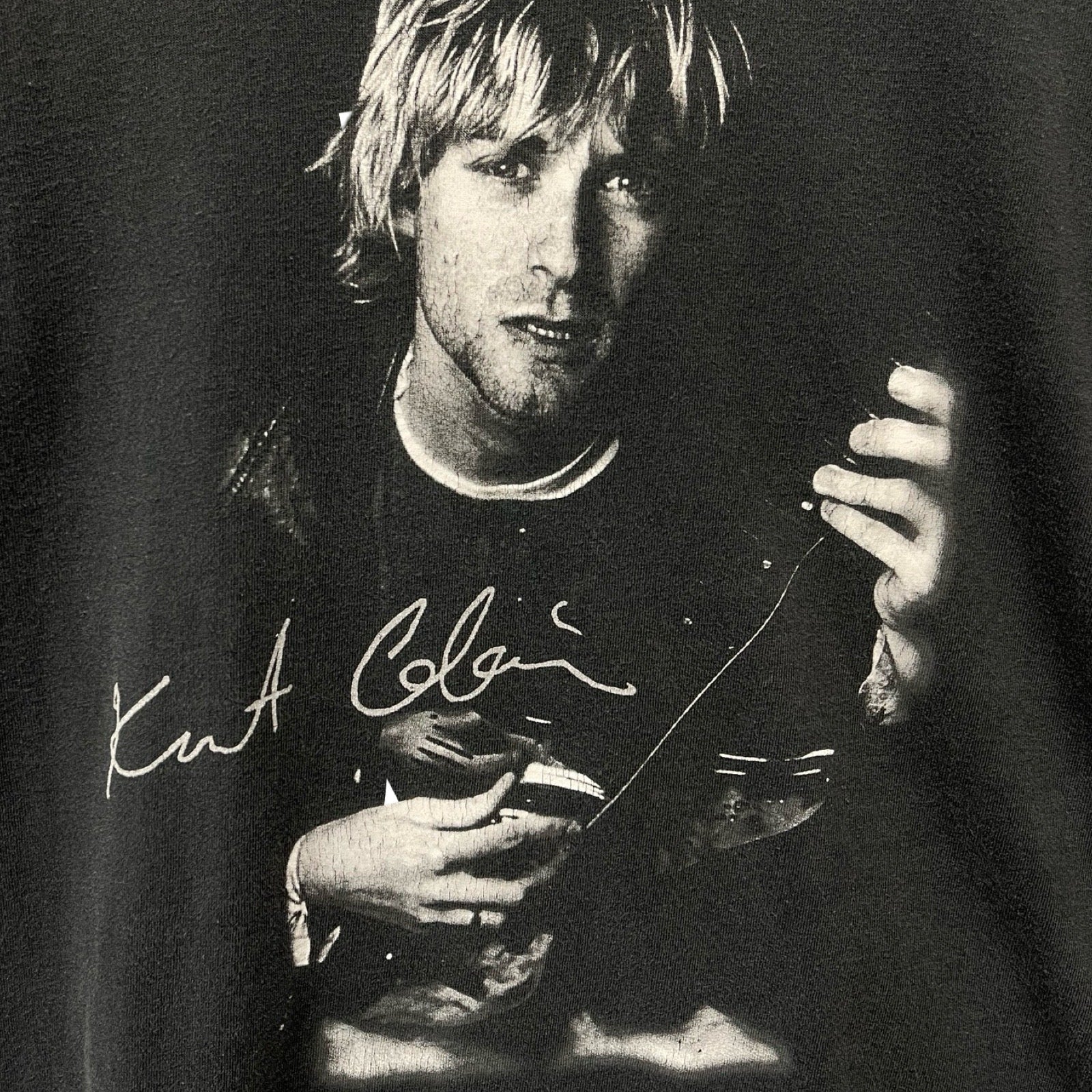 Vintage 90's Nirvana Kurt Cobain Guitar Portrait S/S Tee Size L