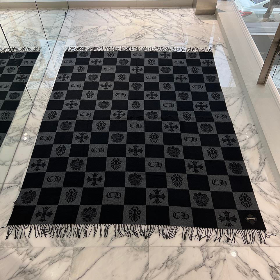 CHROME HEARTS 1 Cross Leather Patch Silk Fringe Muffler クロムハーツ 1クロスレザーパッチ シルクフリンジマフラー