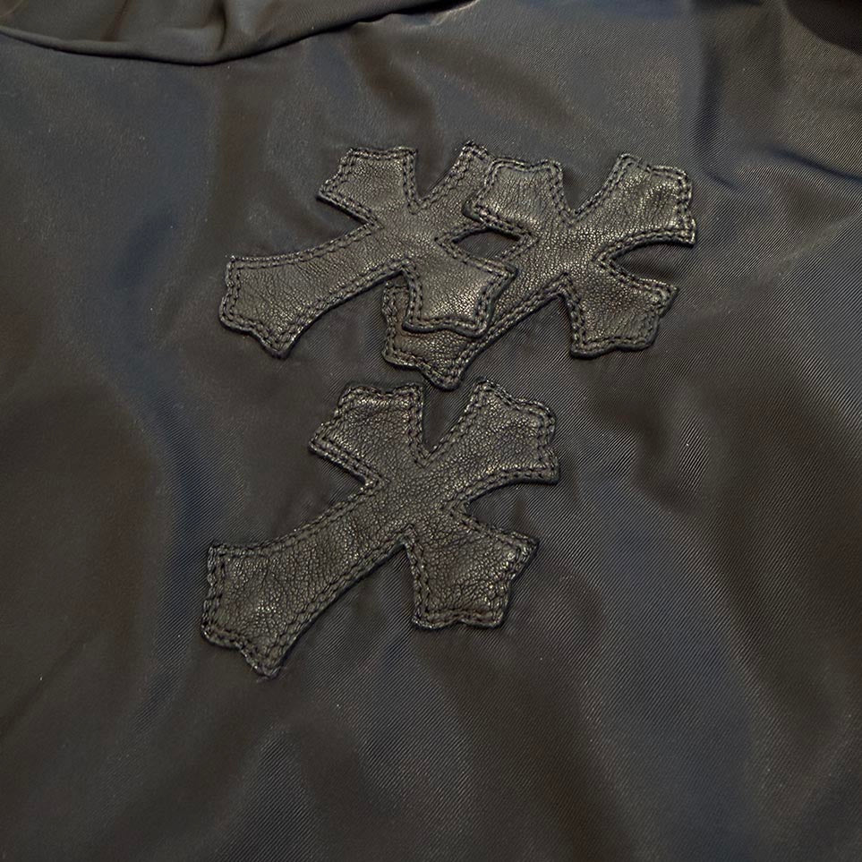 CHROME HEARTS Y NOT PUDDLES Cemetery Cross Leather Patch Zip Up Nylon Hooded Coat Size XL クロムハーツ ワイノット パドルズ セメタリークロス レザーパッチ ジップアップ ナイロン フーデッド コート サイズXL