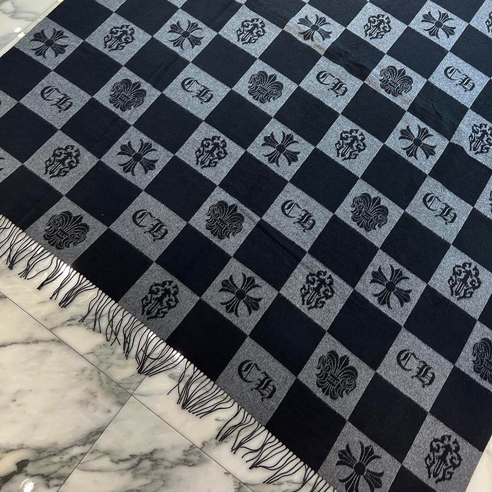 CHROME HEARTS 1 Cross Leather Patch Silk Fringe Muffler クロムハーツ 1クロスレザーパッチ シルクフリンジマフラー