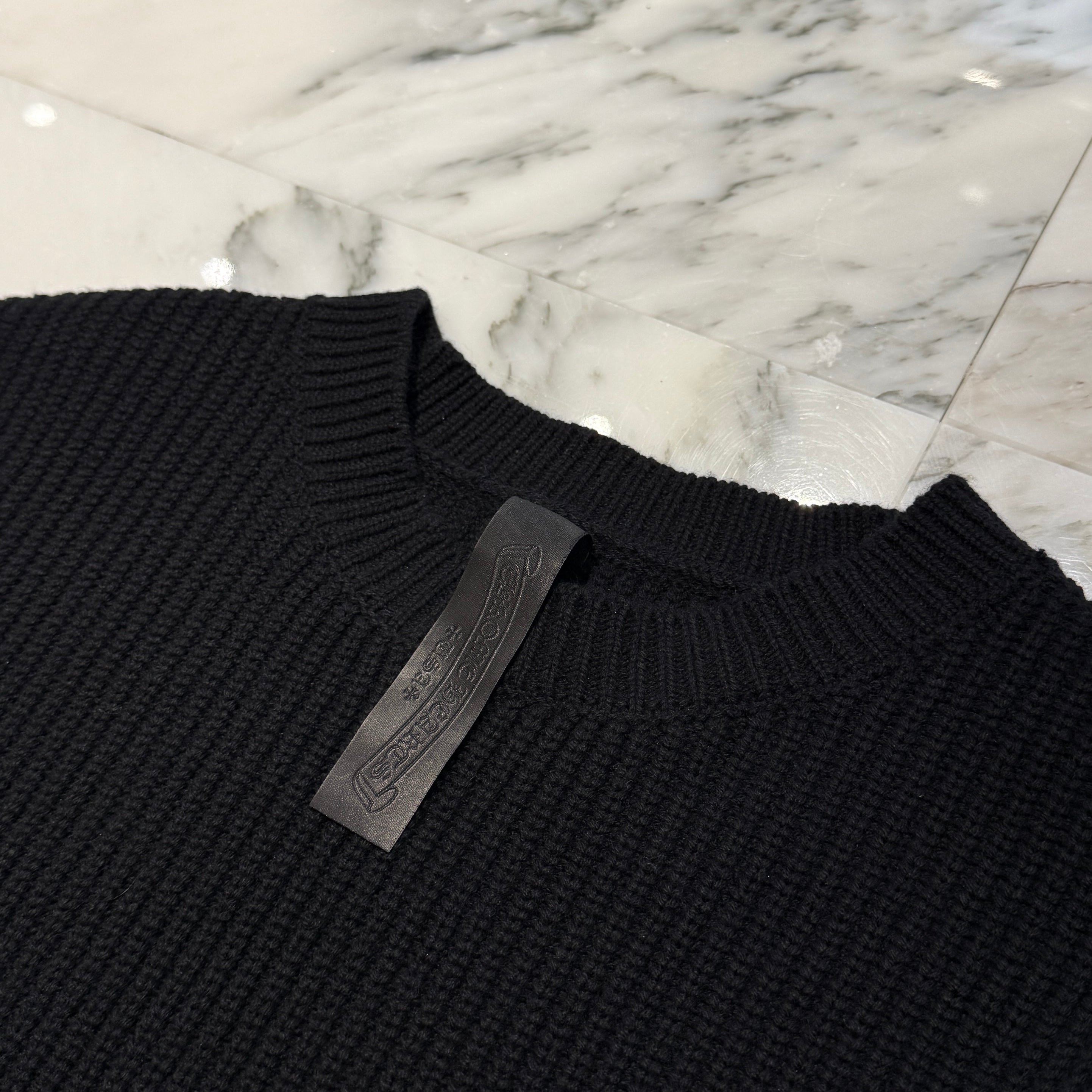 CHROME HEARTS Y NOT Triple Cross Leather Patch Cashmere Knit Size S クロムハーツ ワイノット トリプルクロスレザーパッチ カシミア ニット サイズS