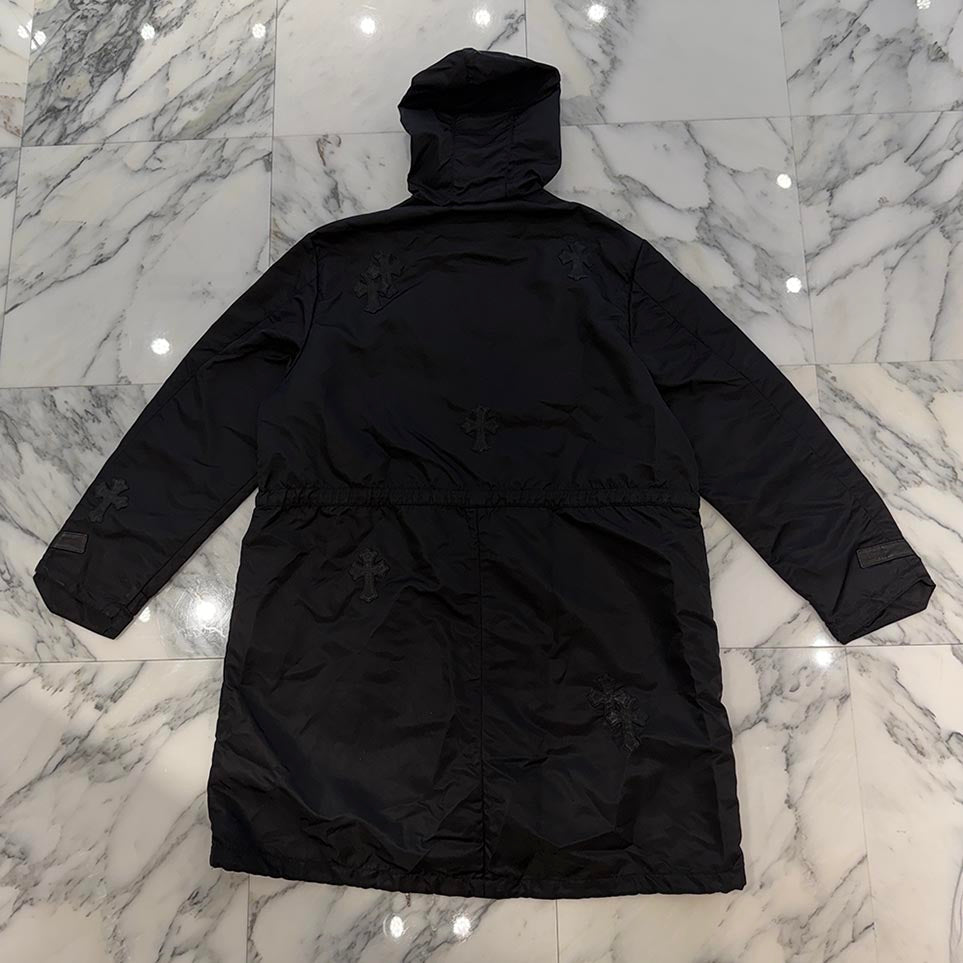 CHROME HEARTS Y NOT PUDDLES Cemetery Cross Leather Patch Zip Up Nylon Hooded Coat Size XL クロムハーツ ワイノット パドルズ セメタリークロス レザーパッチ ジップアップ ナイロン フーデッド コート サイズXL