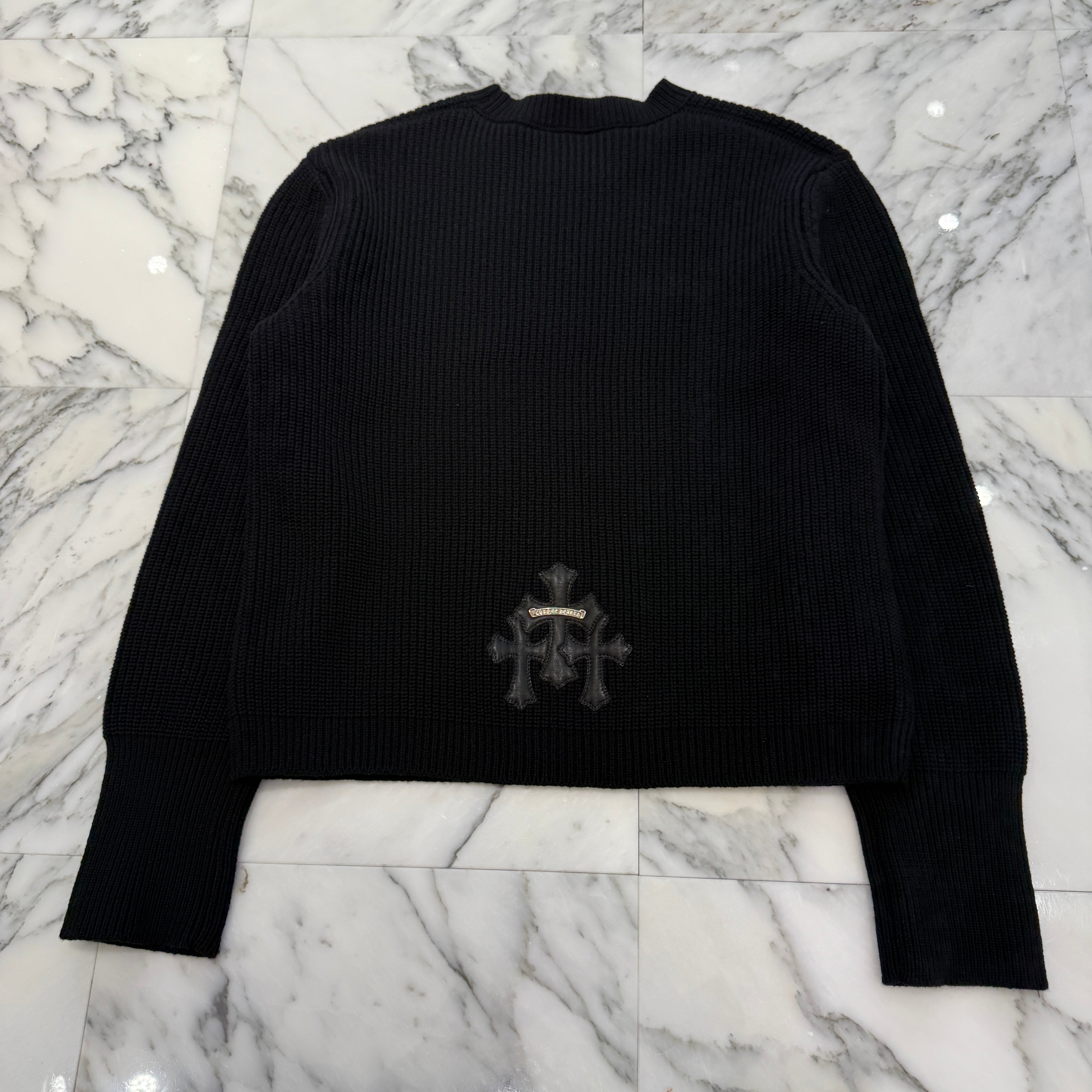 CHROME HEARTS Y NOT Triple Cross Leather Patch Cashmere Knit Size S クロムハーツ ワイノット トリプルクロスレザーパッチ カシミア ニット サイズS
