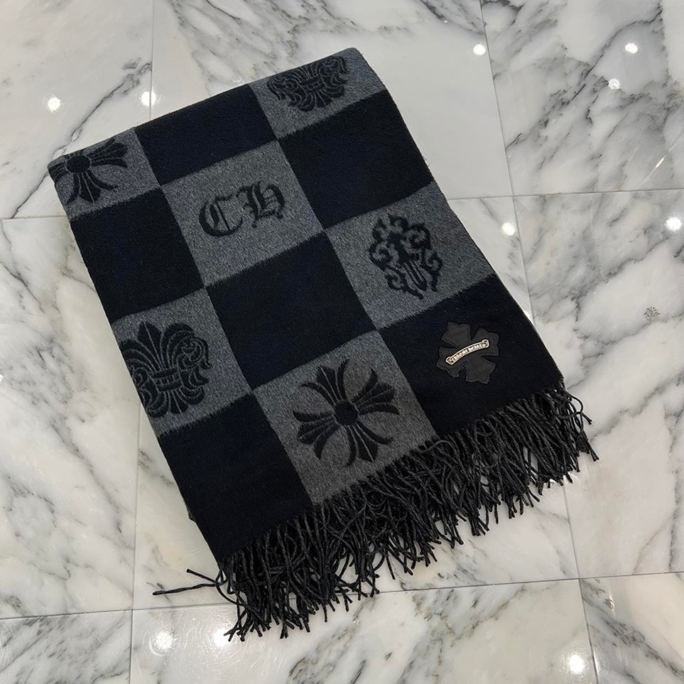 CHROME HEARTS 1 Cross Leather Patch Silk Fringe Muffler クロムハーツ 1クロスレザーパッチ シルクフリンジマフラー