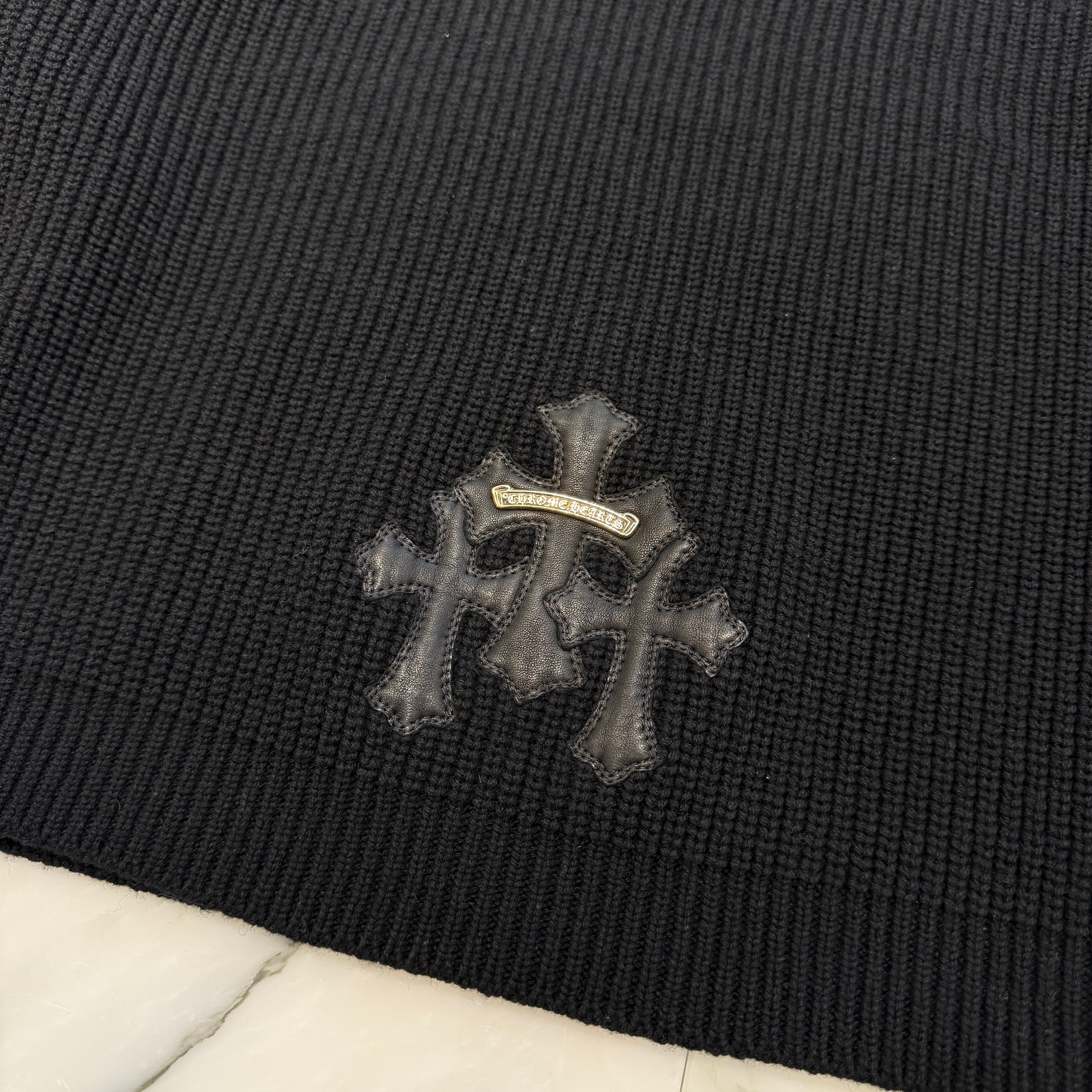 CHROME HEARTS Y NOT Triple Cross Leather Patch Cashmere Knit Size S クロムハーツ ワイノット トリプルクロスレザーパッチ カシミア ニット サイズS