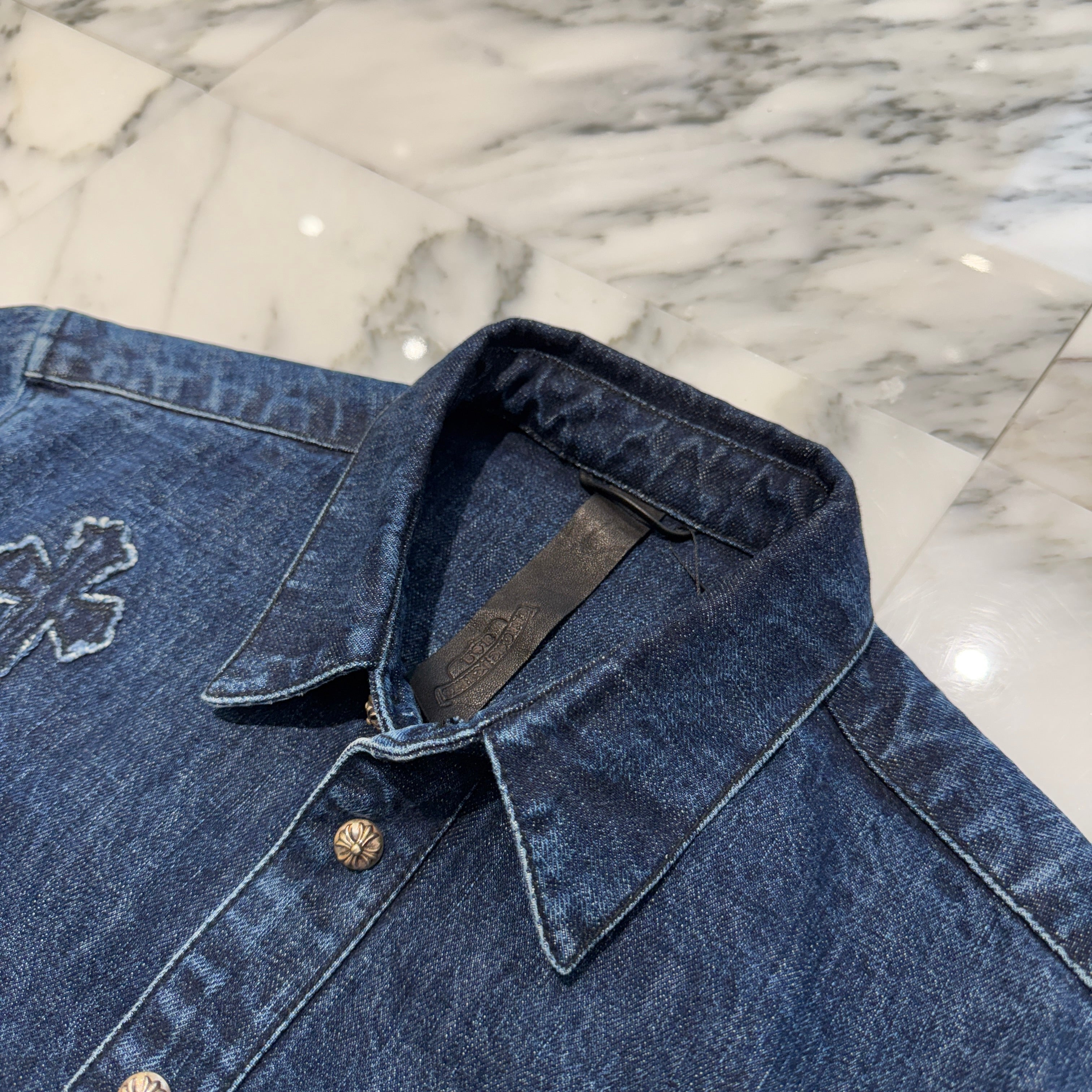 CHROME HEARTS Y NOT Denim Cross Patch Shirt Jacket Size L クロムハーツ ワイノット デニムクロスパッチ シャツジャケット サイズL