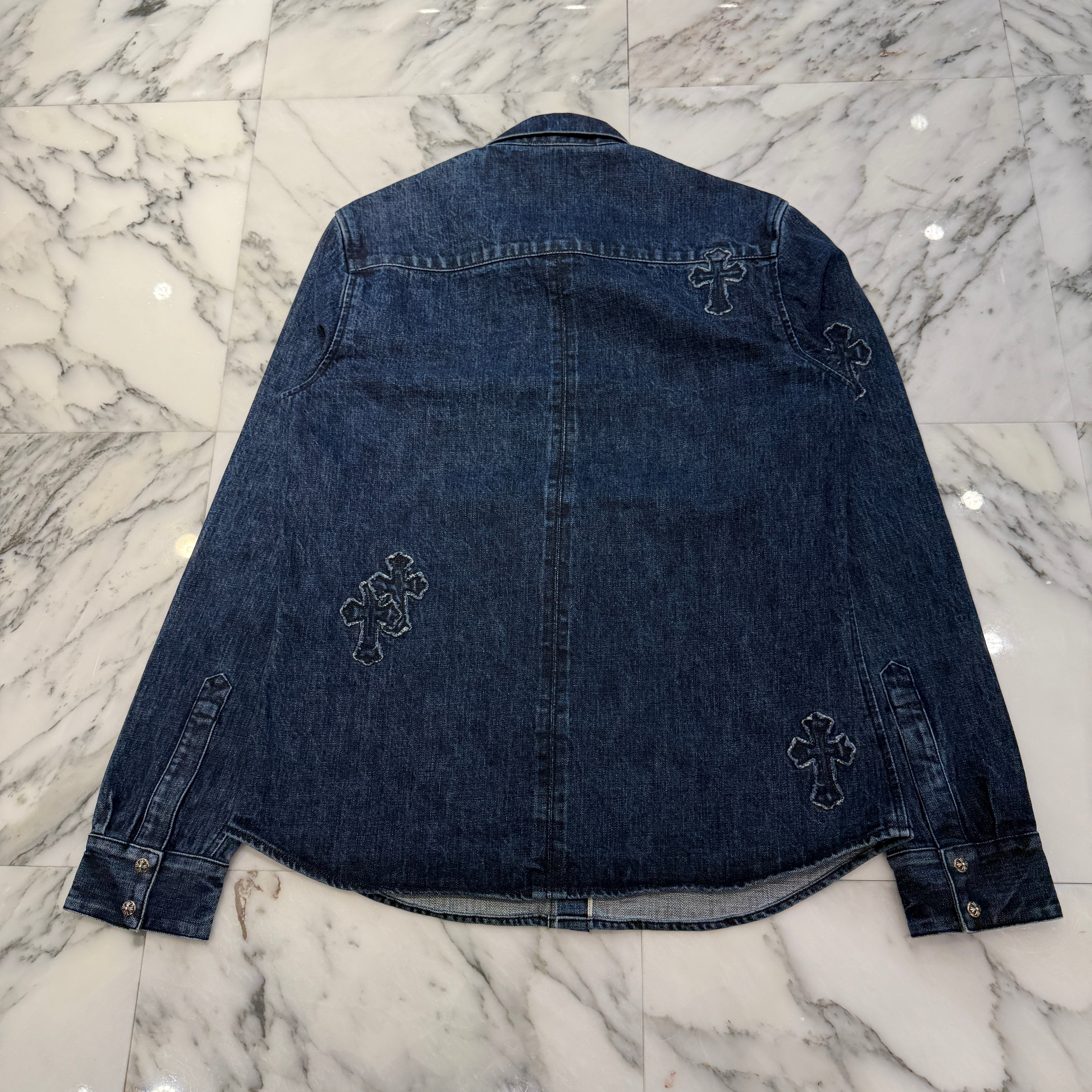 CHROME HEARTS Y NOT Denim Cross Patch Shirt Jacket Size L クロムハーツ ワイノット デニムクロスパッチ シャツジャケット サイズL