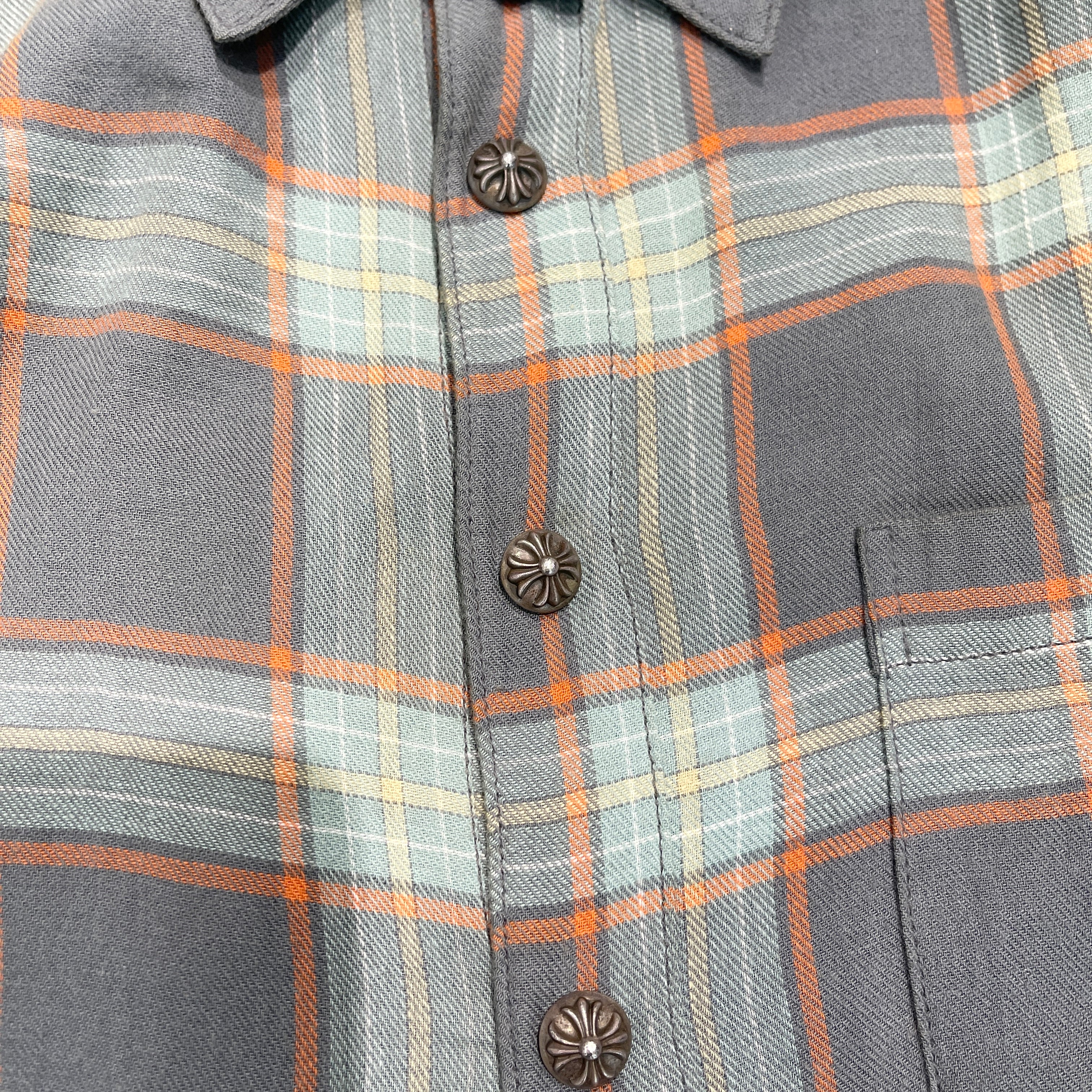 CHROME HEARTS Loose Ends Cross Leather Patch Check Shirt Size S クロムハーツ ルーズエンド レザークロスパッチ チェックシャツ サイズS