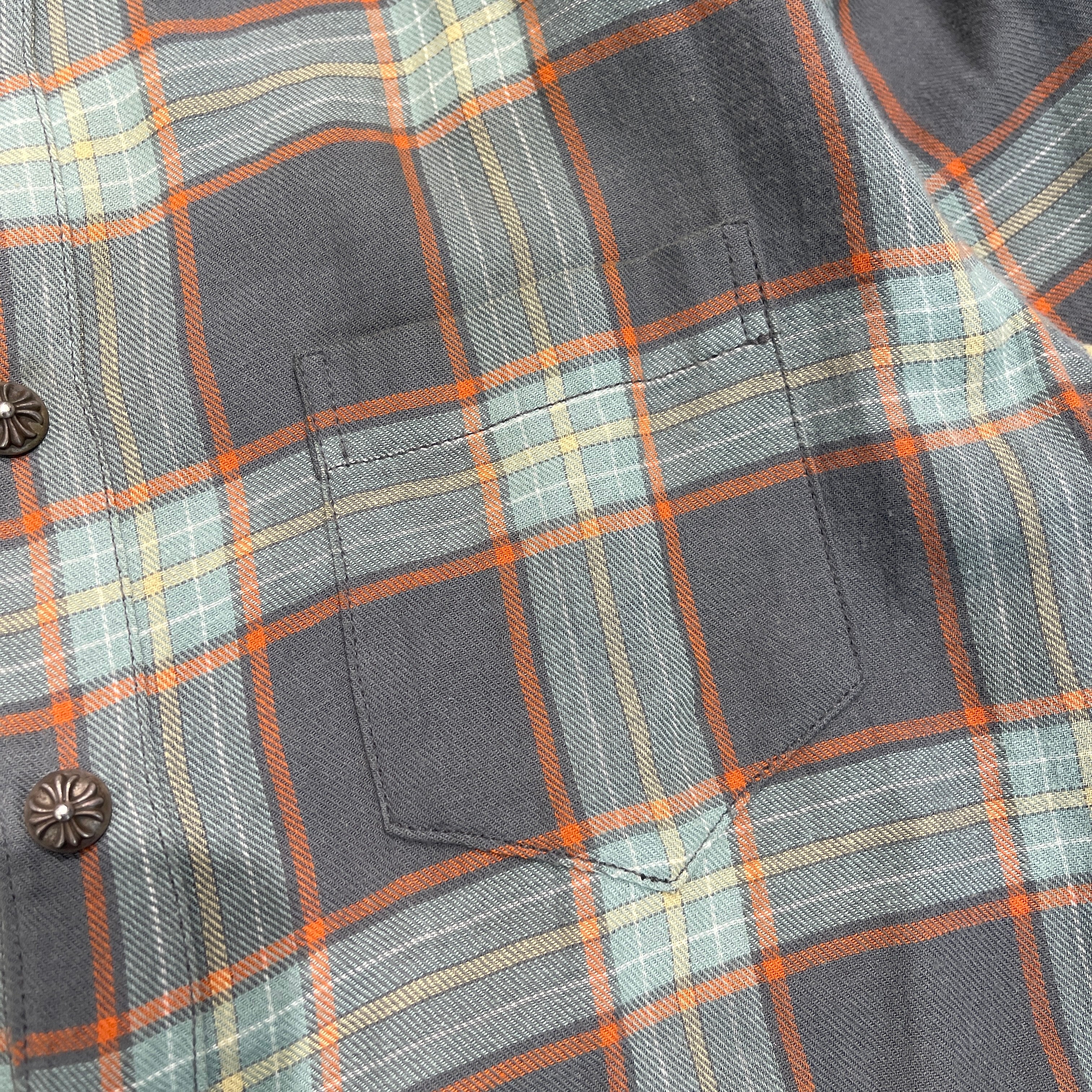 CHROME HEARTS Loose Ends Cross Leather Patch Check Shirt Size S クロムハーツ ルーズエンド レザークロスパッチ チェックシャツ サイズS