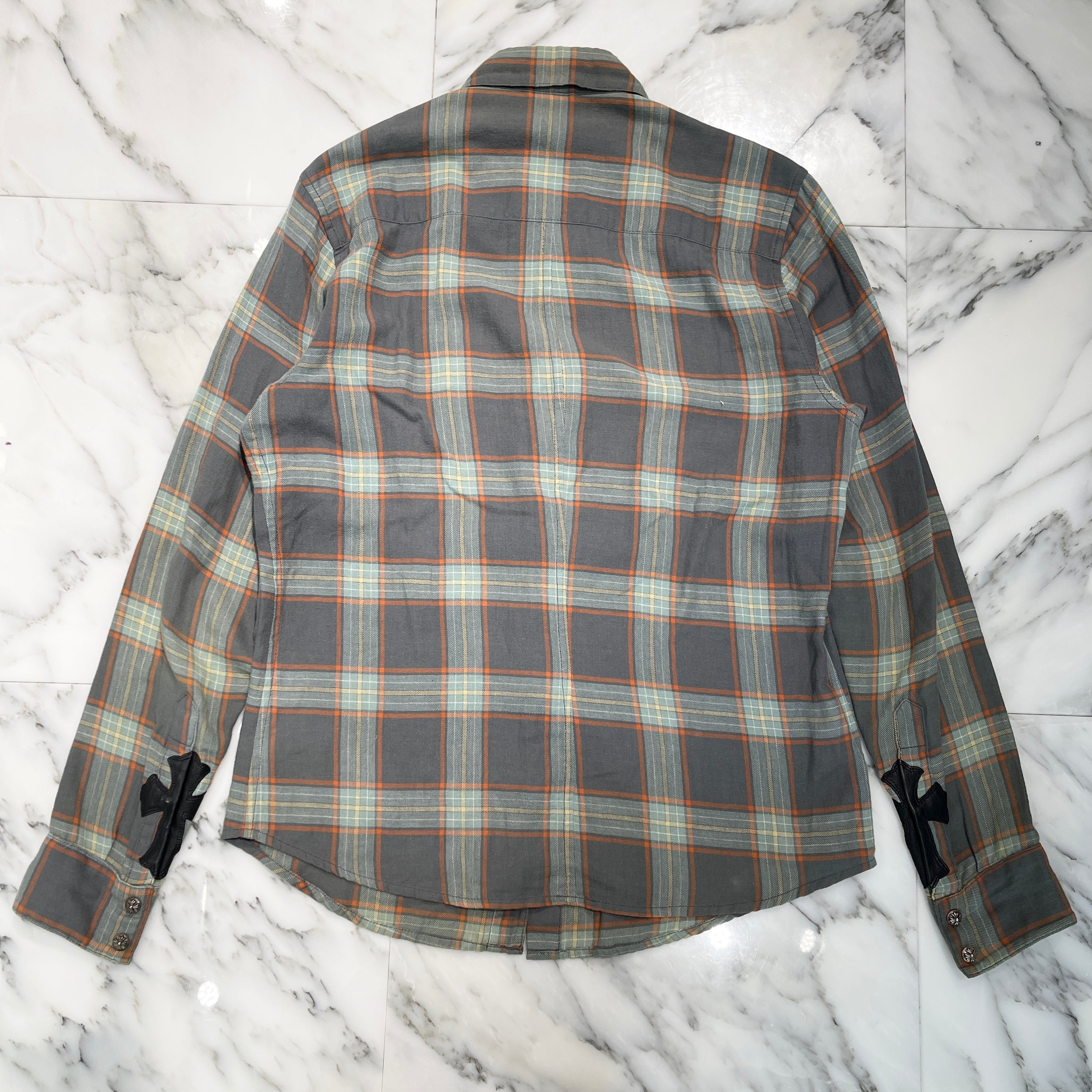 CHROME HEARTS Loose Ends Cross Leather Patch Check Shirt Size S クロムハーツ ルーズエンド レザークロスパッチ チェックシャツ サイズS