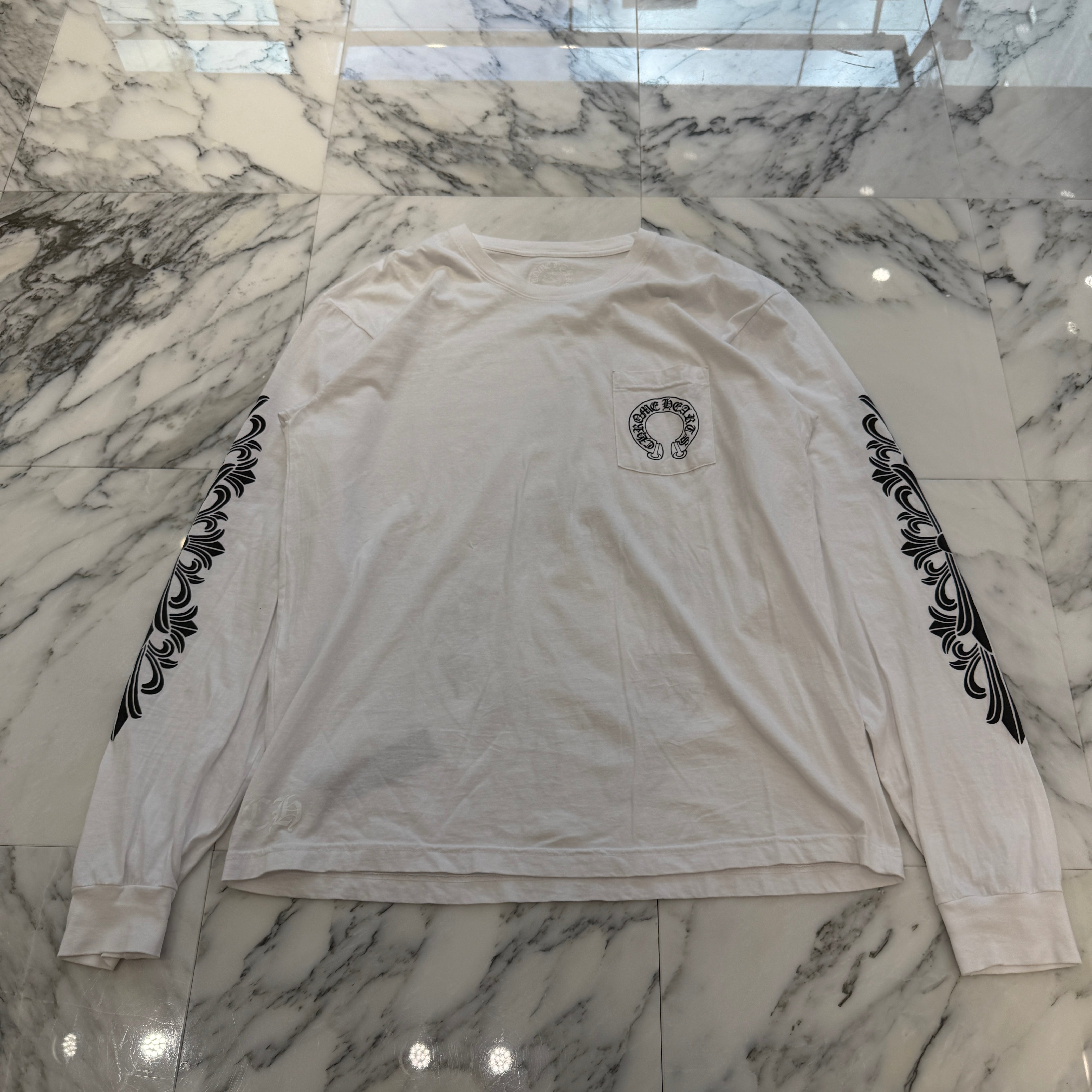 CHROME HEARTS Floral Cross Horseshoe Long Sleeve Tee Size XL クロムハーツ フローラルクロス ホースシュー ロングスリーブTシャツ サイズXL