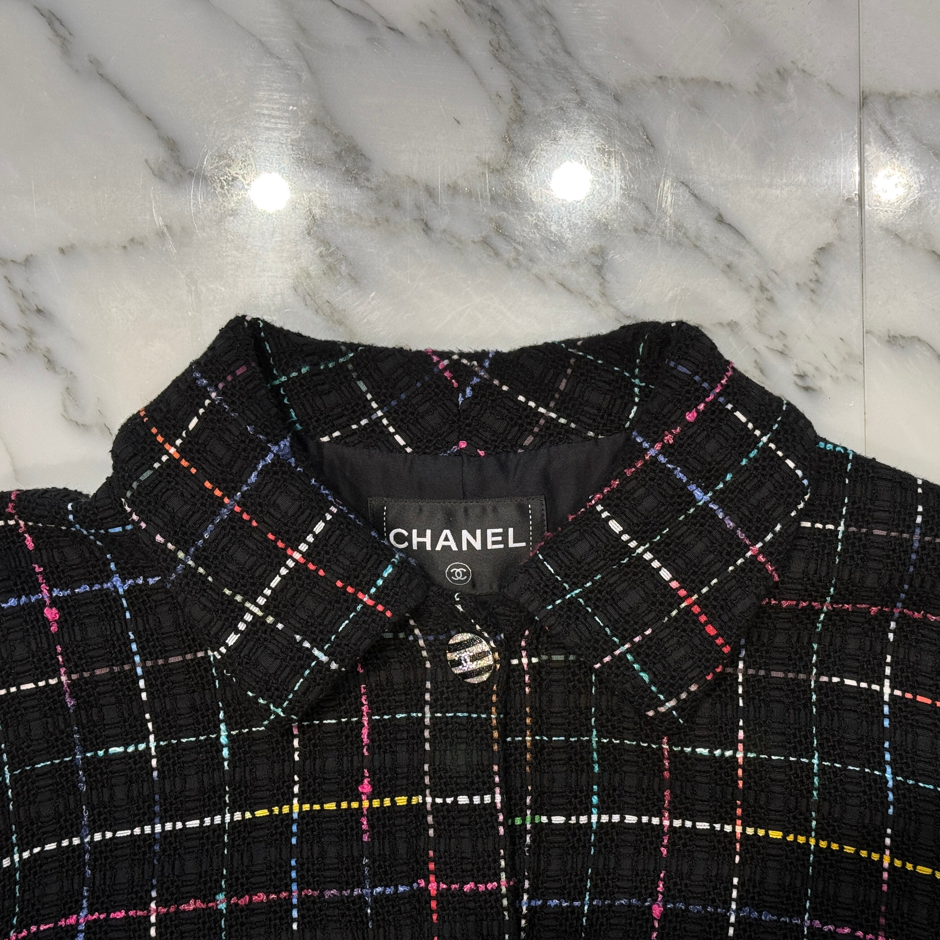 CHANEL 2024SS Back Flower Rhinestone Tweed Jacket P76311V68064