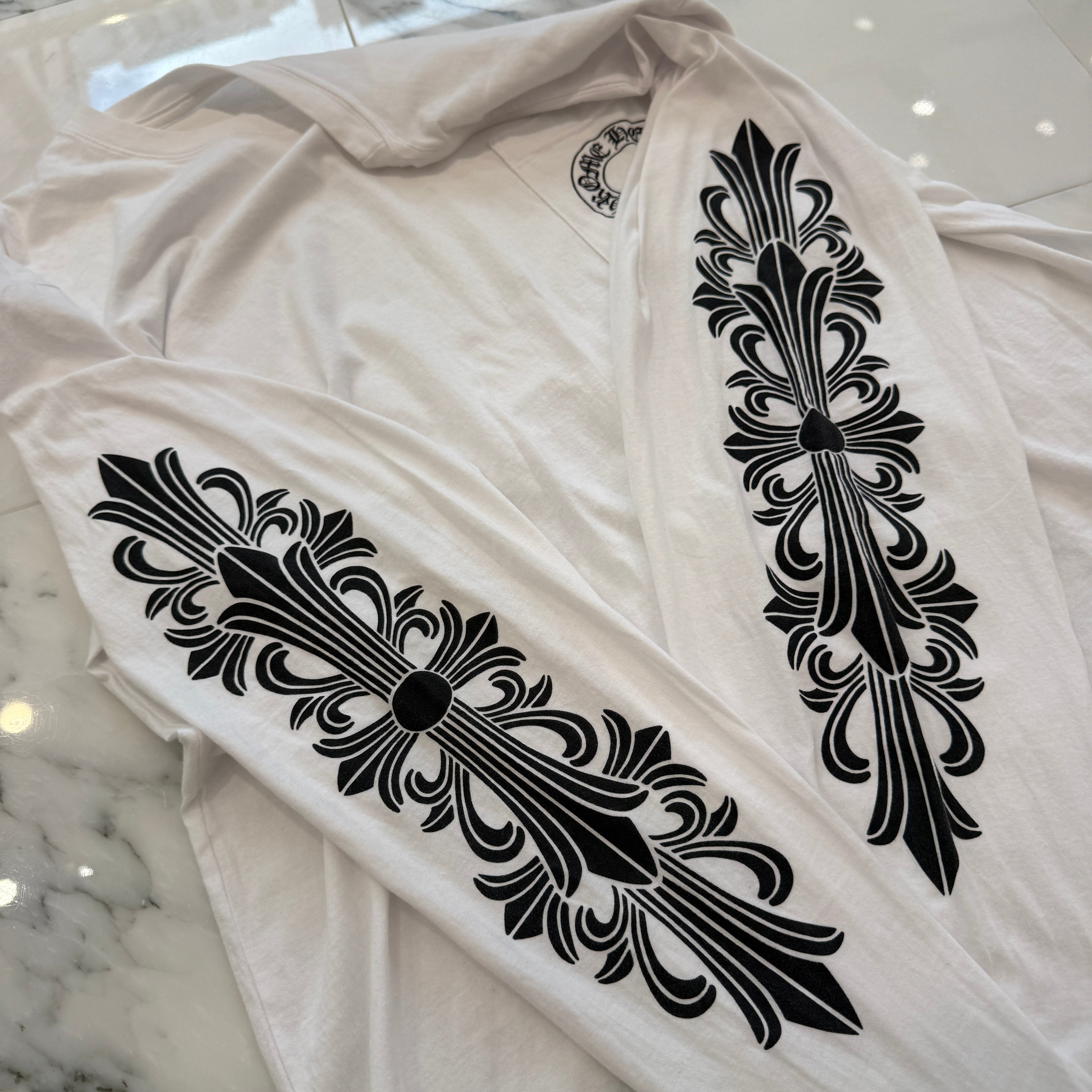 CHROME HEARTS Floral Cross Horseshoe Long Sleeve Tee Size XL