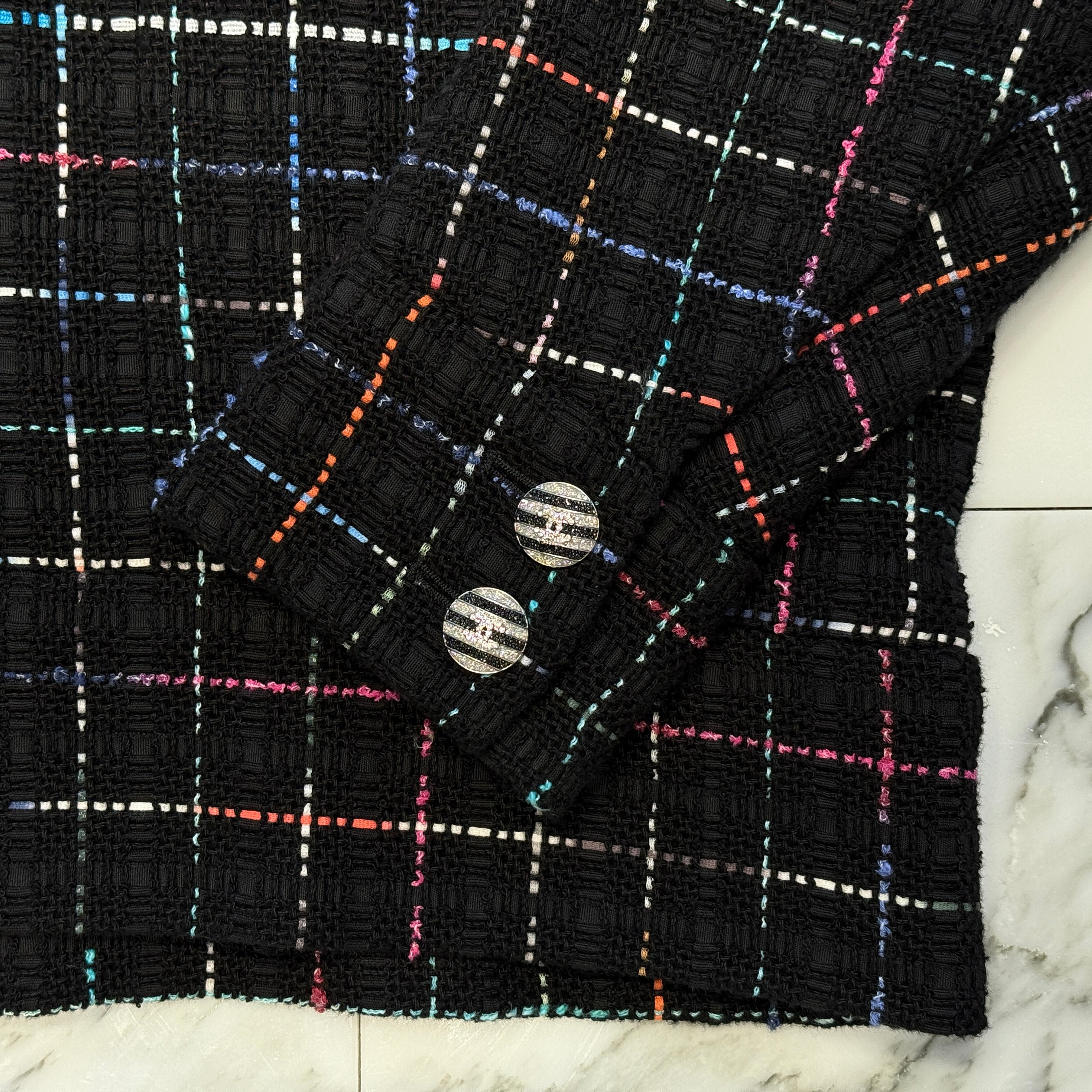 CHANEL 2024SS Back Flower Rhinestone Tweed Jacket P76311V68064 シャネル バックフラワーラインストーン ツイードジャケット サイズ50