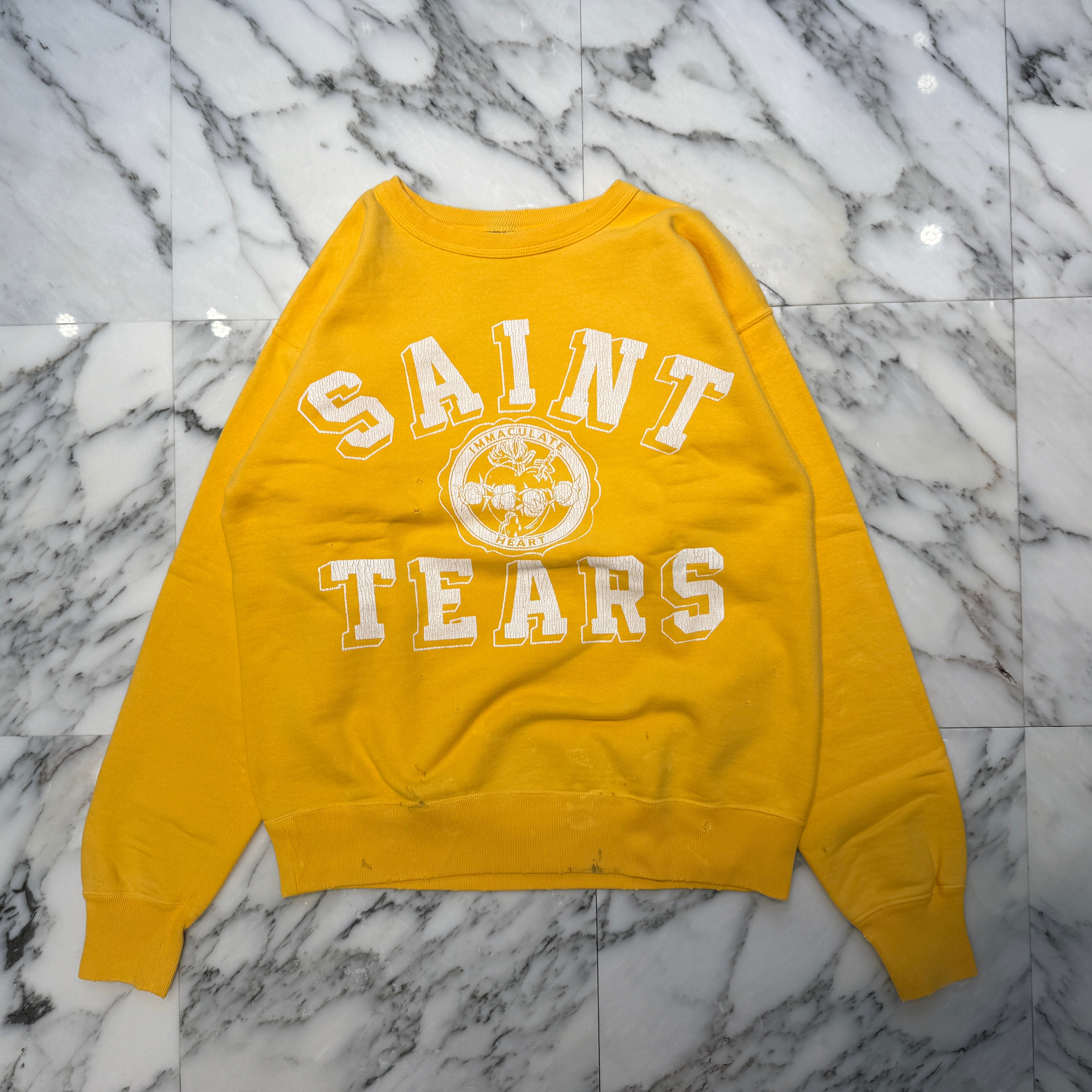 SAINT Mxxxxxx × DENIMTEARS 2021AW Distressed College Logo Sweat Shirt SM-A21-0000-049 Size L セントマイケル×デニムティアーズ ユーズド加工カレッジロゴスウェットシャツ サイズL