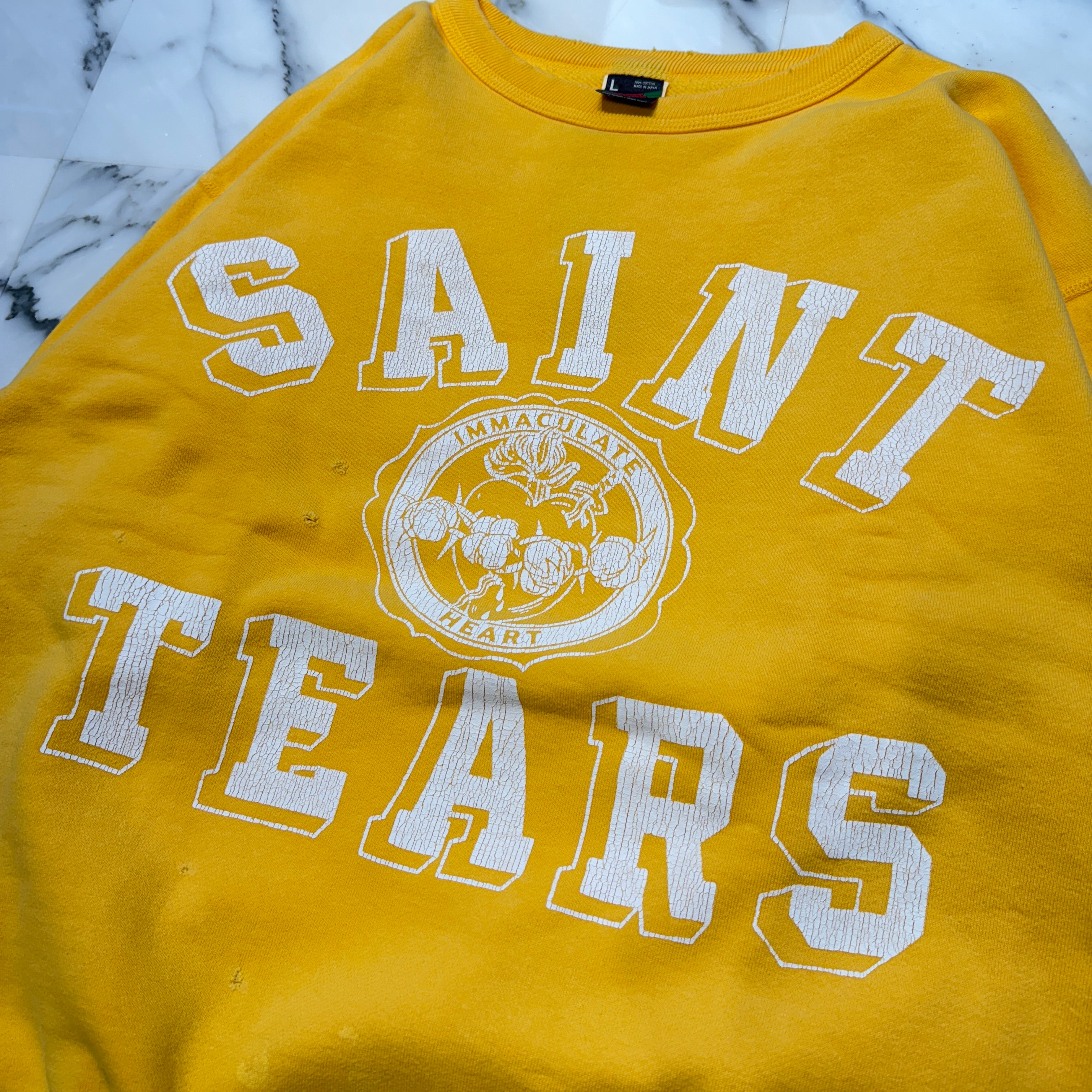 SAINT Mxxxxxx × DENIMTEARS 2021AW Distressed College Logo Sweat Shirt SM-A21-0000-049 Size L セントマイケル×デニムティアーズ ユーズド加工カレッジロゴスウェットシャツ サイズL