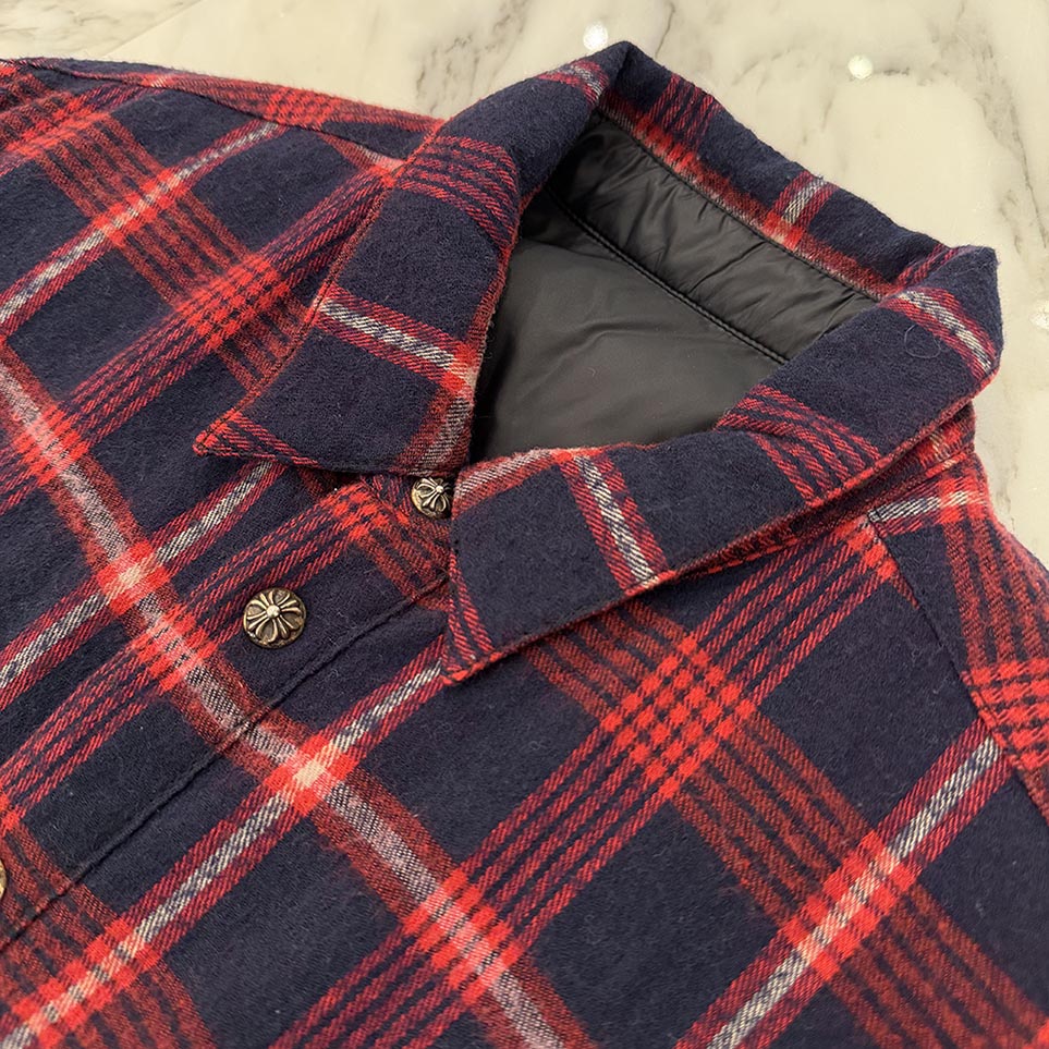 CHROME HEARTS Reversible Cross Ball Button Check Shirt Jacket Size XL クロムハーツ リバーシブル クロスボールボタン チェックシャツ ジャケット サイズXL