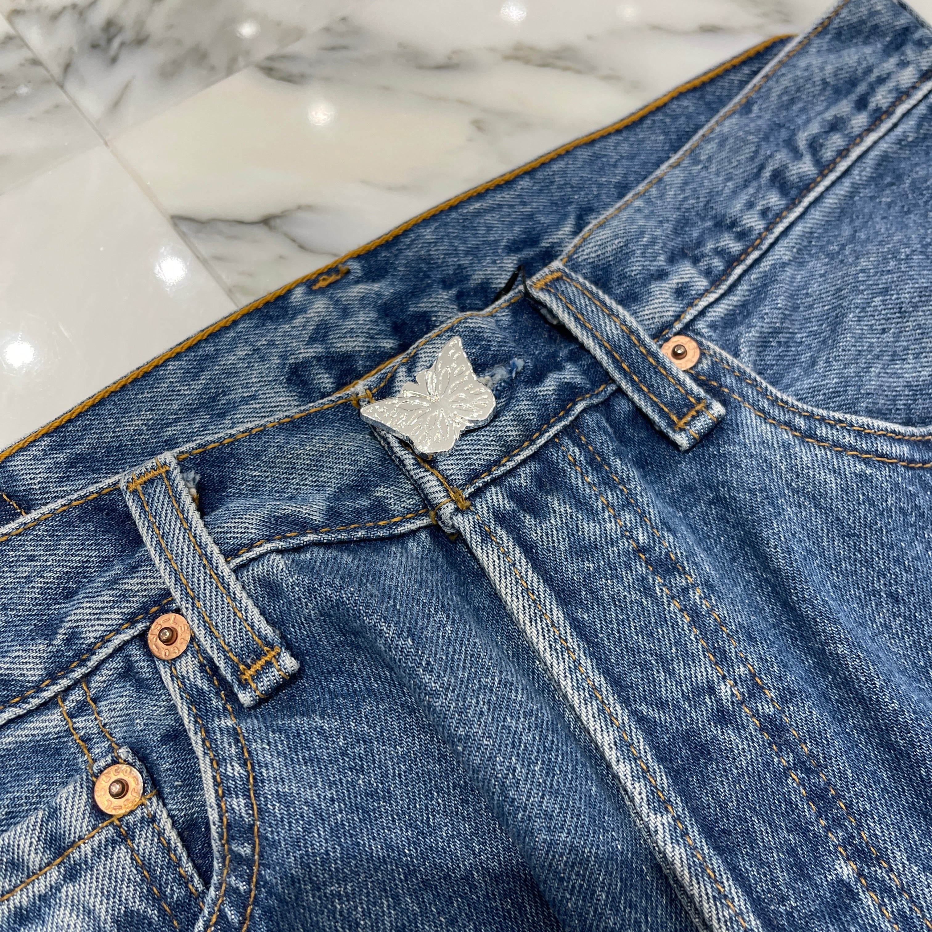 ABOUT DREAMS Butterfly Jeans Size W32 L34 アバウトドリームズ バタフライジーンズ インディゴ×ホワイト×ブルー×オレンジ サイズW32×L34