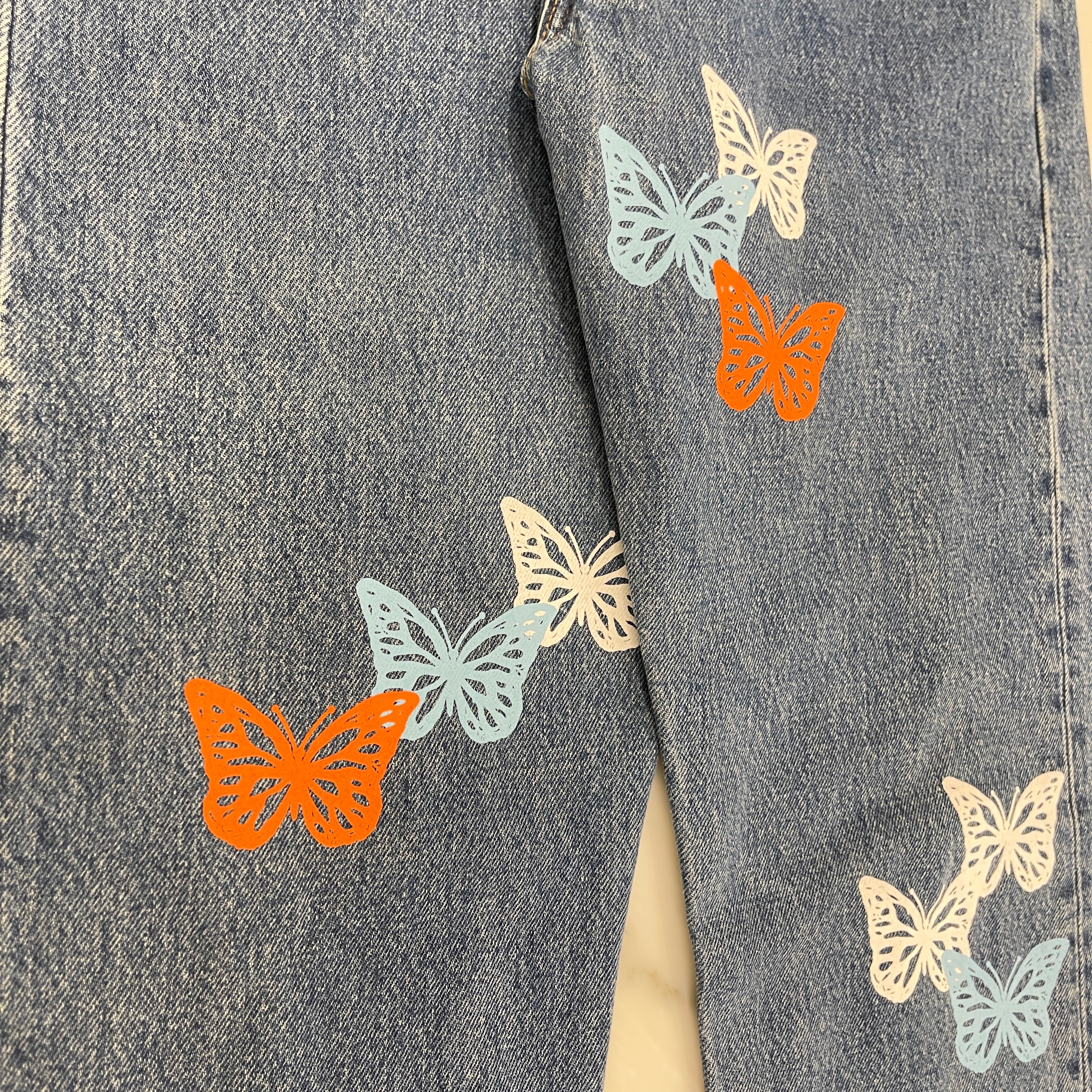 ABOUT DREAMS Butterfly Jeans Size W32 L34 アバウトドリームズ バタフライジーンズ インディゴ×ホワイト×ブルー×オレンジ サイズW32×L34