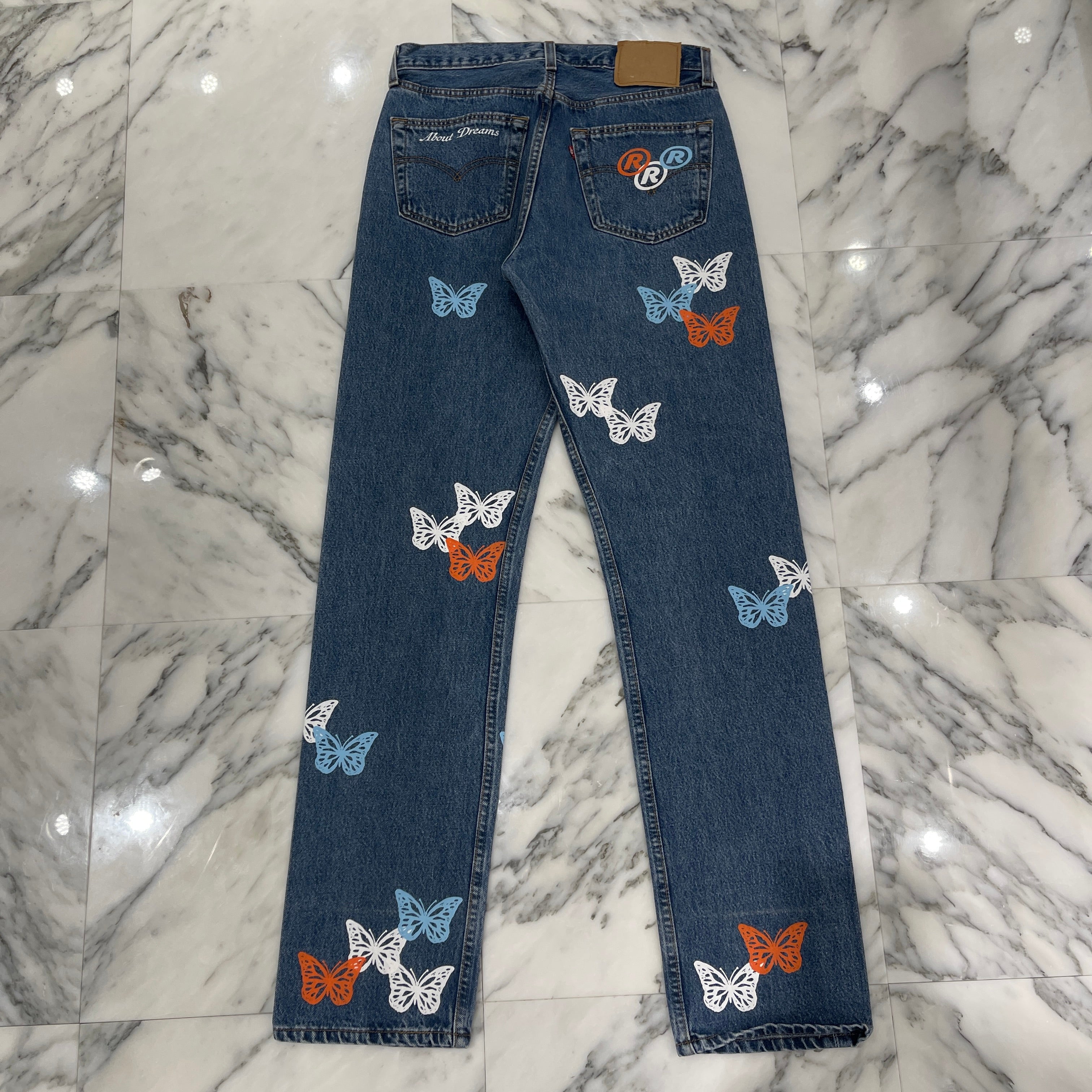 ABOUT DREAMS Butterfly Jeans Size W32 L34 アバウトドリームズ バタフライジーンズ インディゴ×ホワイト×ブルー×オレンジ サイズW32×L34