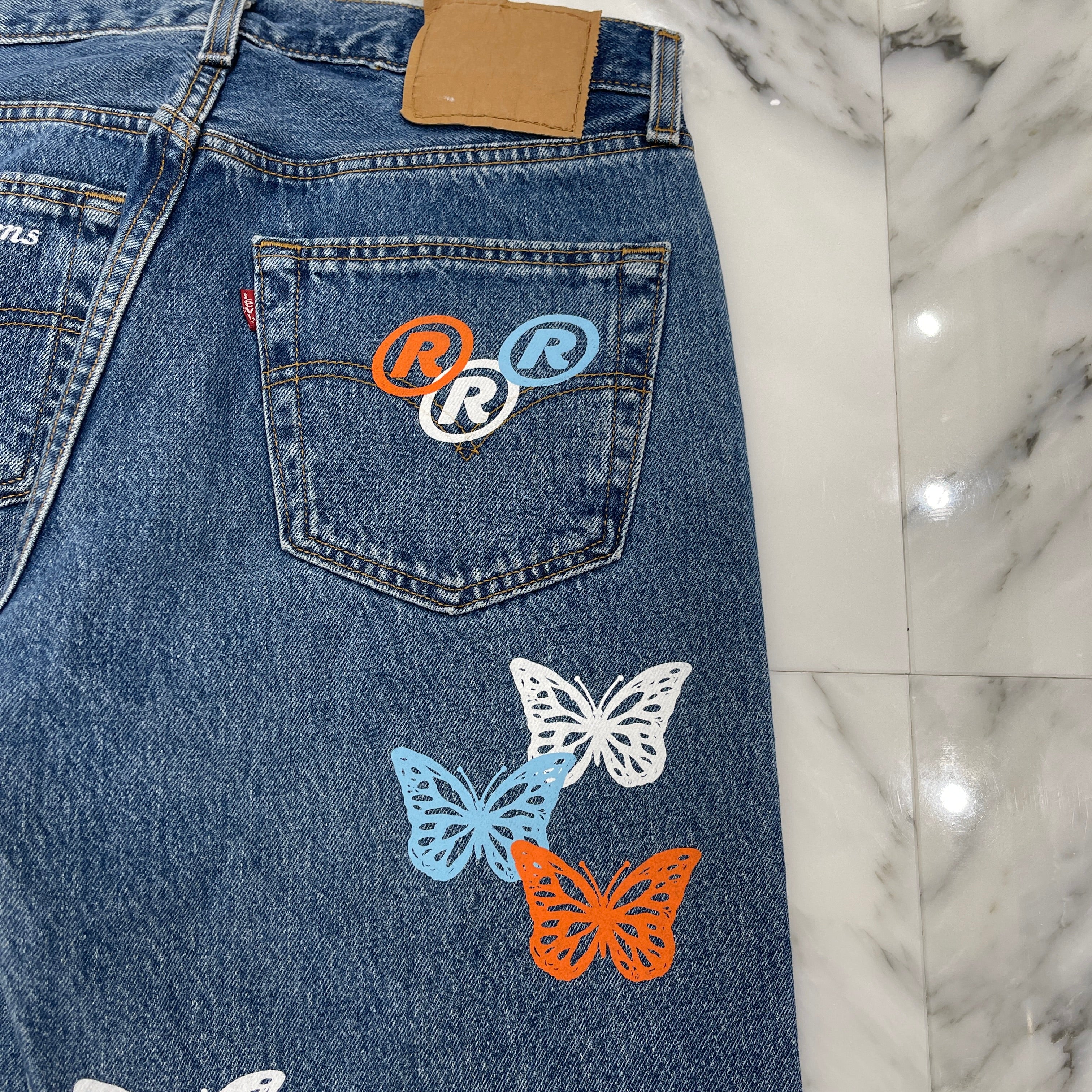 ABOUT DREAMS Butterfly Jeans Size W32 L34 アバウトドリームズ バタフライジーンズ インディゴ×ホワイト×ブルー×オレンジ サイズW32×L34