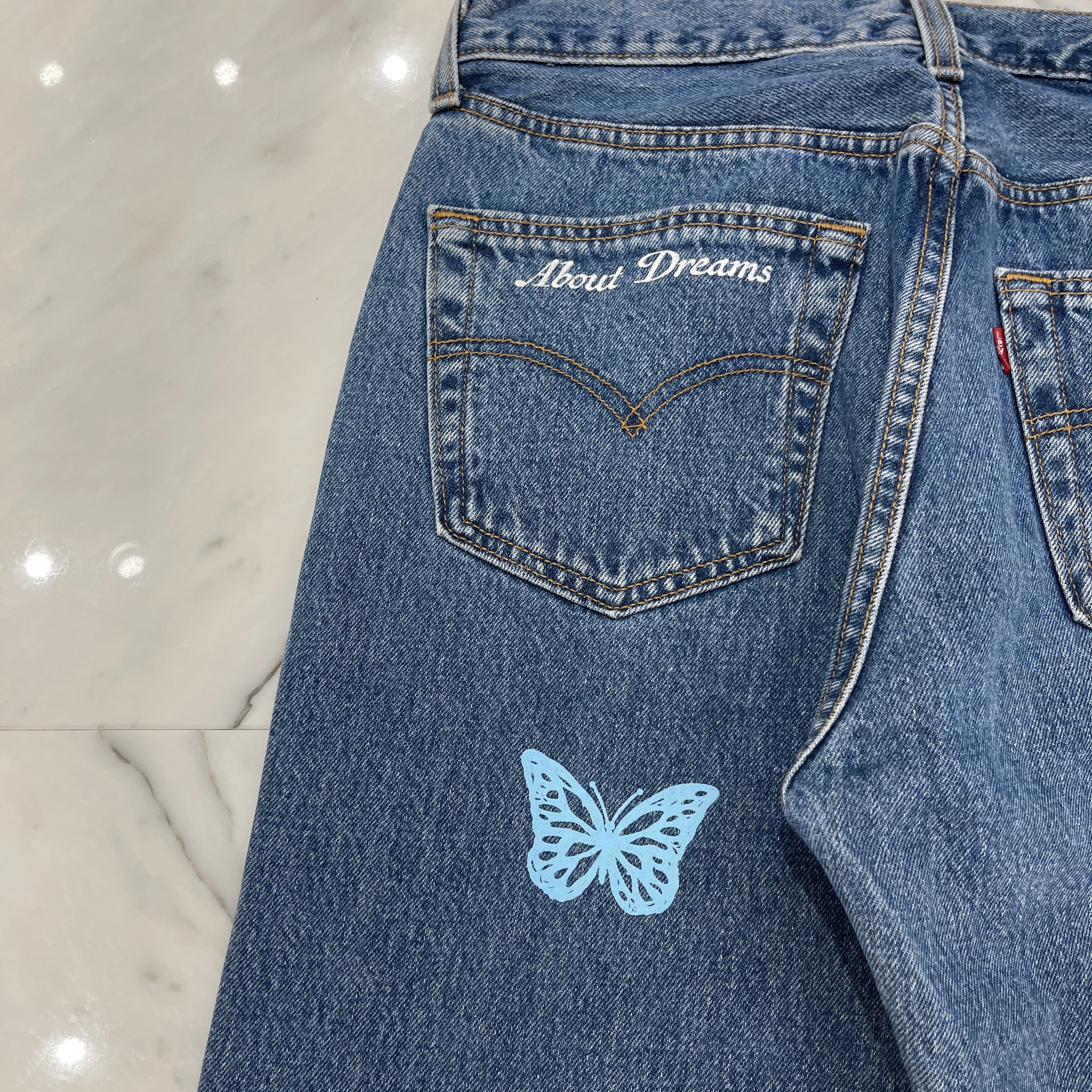 ABOUT DREAMS Butterfly Jeans Size W32 L34 アバウトドリームズ バタフライジーンズ インディゴ×ホワイト×ブルー×オレンジ サイズW32×L34